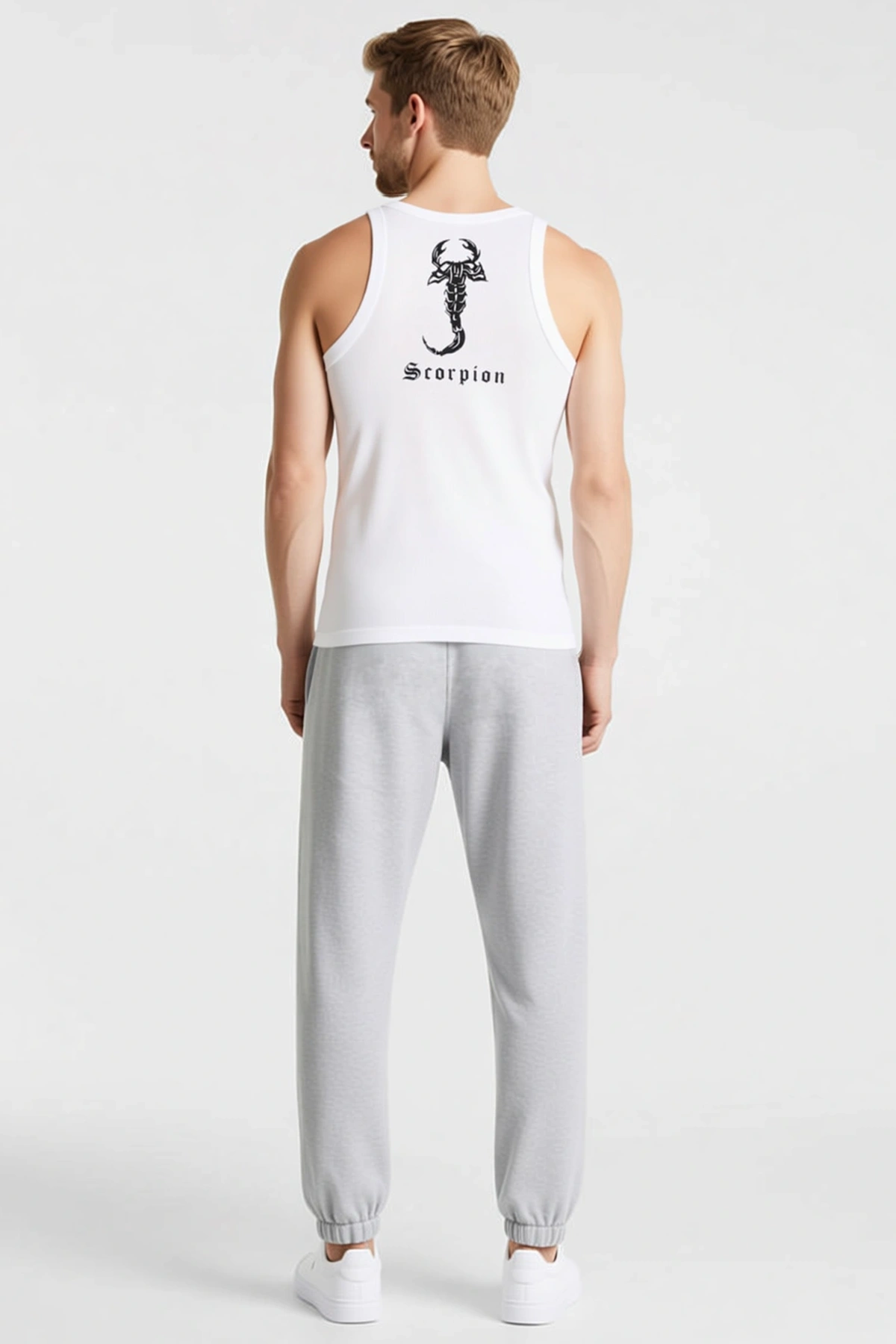 Erkek Fitilli Sıfır Yaka Slim Fit Arka Baskılı Spor Atlet Kolsuz Rahat Günlük Antrenman Kullanımı