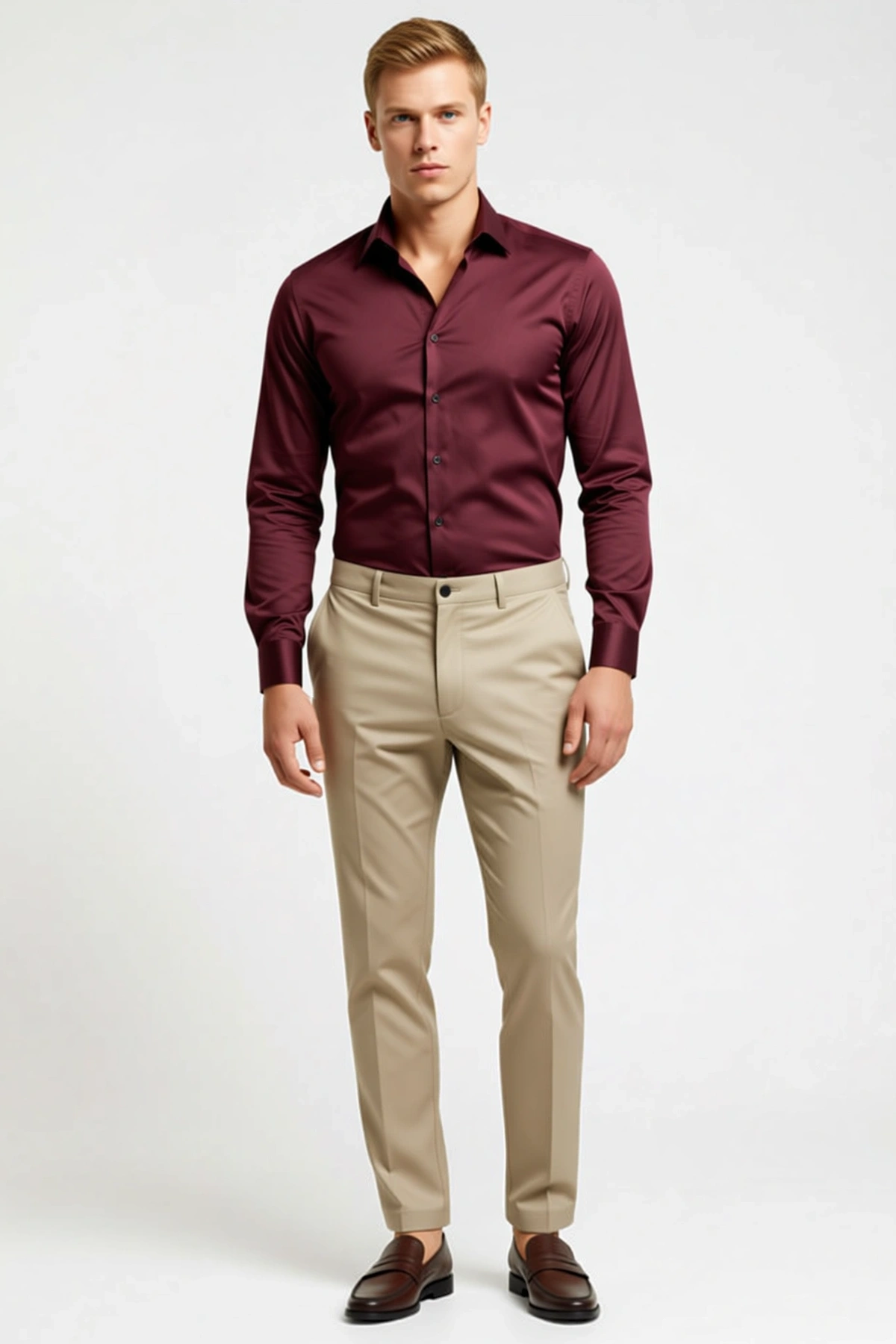 Erkek Saten Klasik Yaka Uzun Kollu Düğmeli Manşetli Slim Fit Gömlek Günlük Ofis Kullanımı Rahat