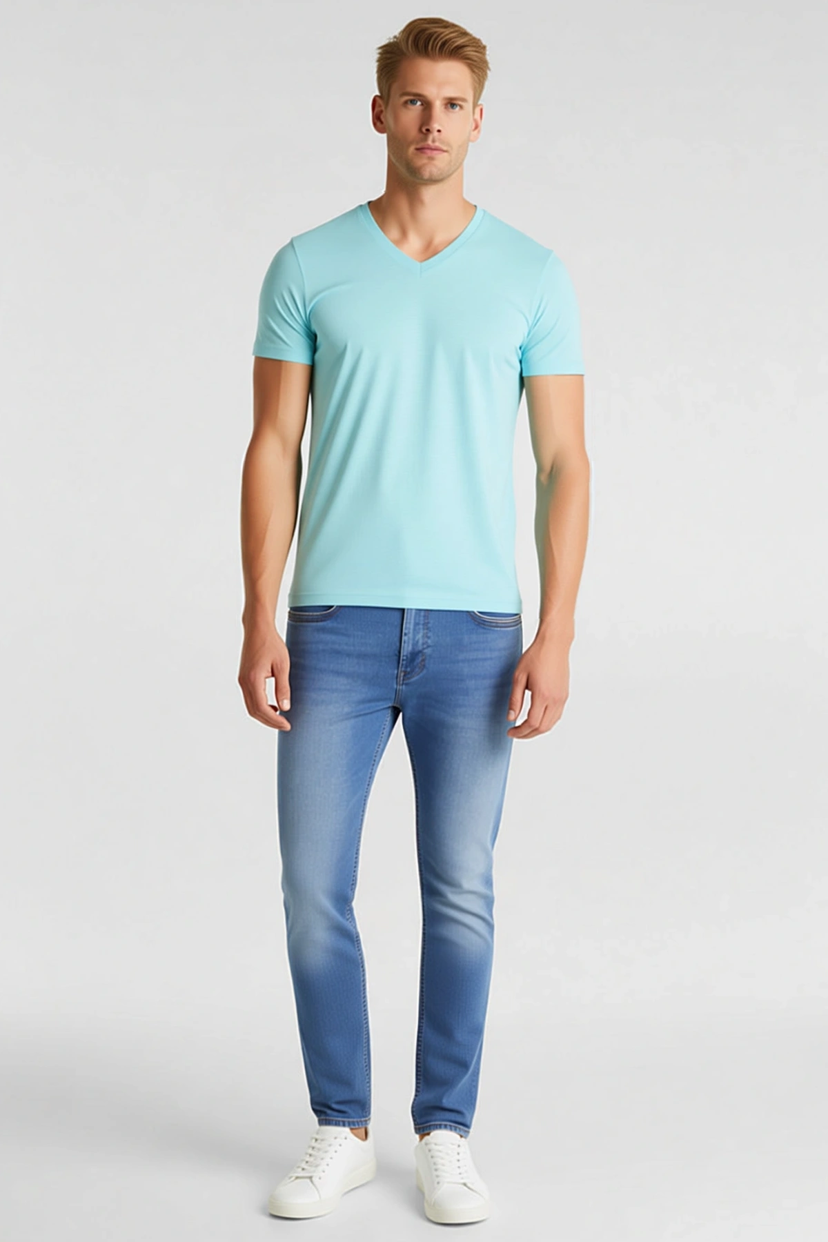 Erkek Tişört V Yaka Slim Fit Likralı Dar Kesim Basic Body Günlük Kısa Kol Rahat Giyim Modeli Temel