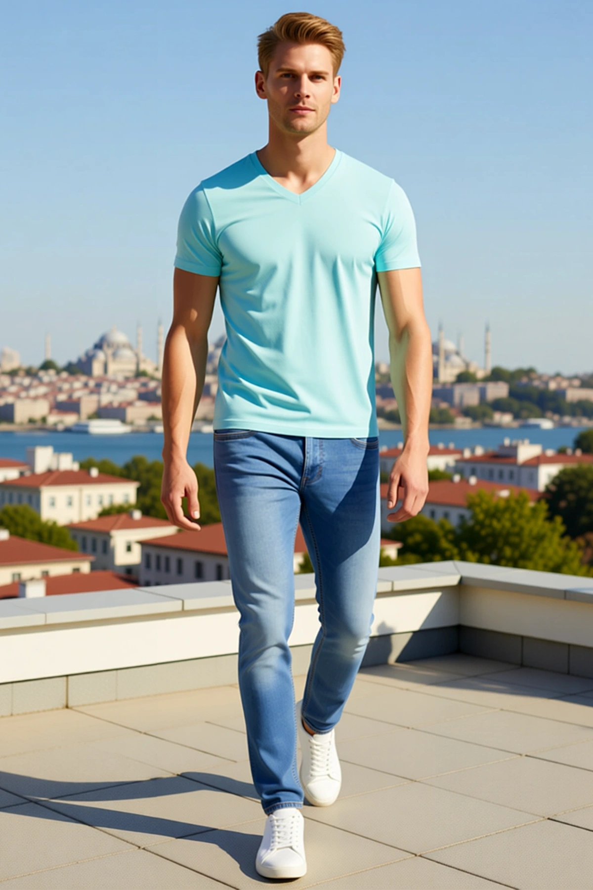 Erkek Tişört V Yaka Slim Fit Likralı Dar Kesim Basic Body Günlük Kısa Kol Rahat Giyim Modeli Temel
