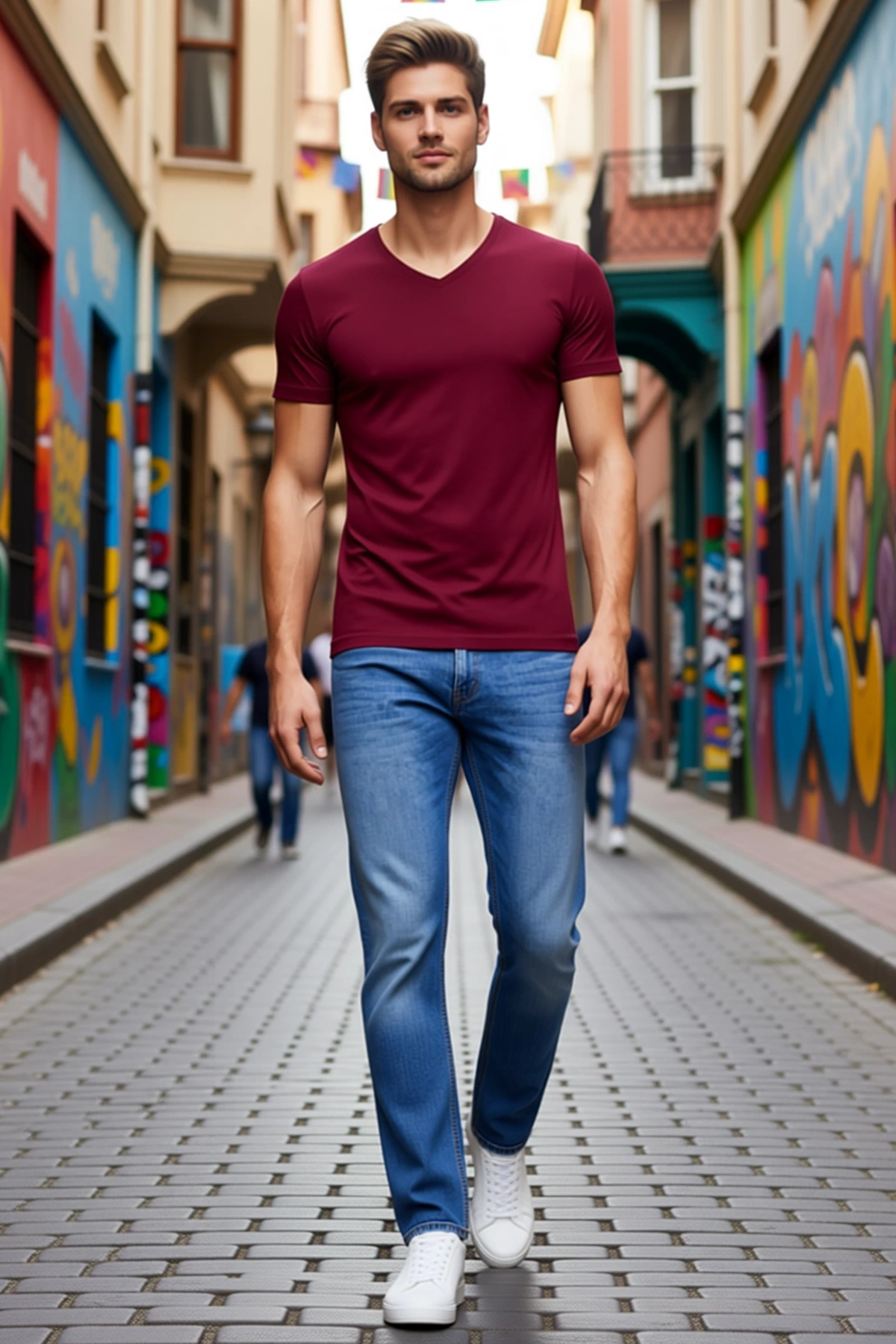 Erkek Tişört V Yaka Slim Fit Dar Kesim Likralı Basic Body Günlük Kısa Kollu Gardırop Temel Parçası
