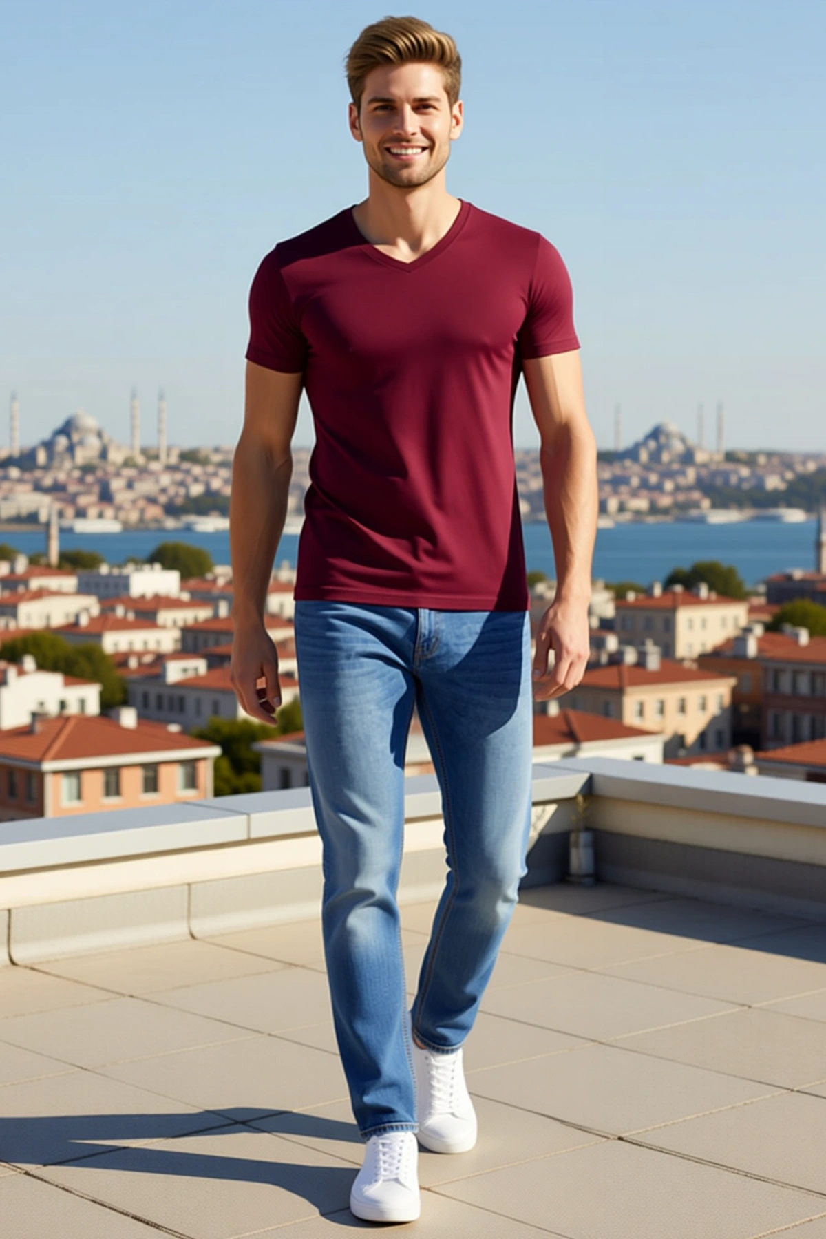 Erkek Tişört V Yaka Slim Fit Dar Kesim Likralı Basic Body Günlük Kısa Kollu Gardırop Temel Parçası