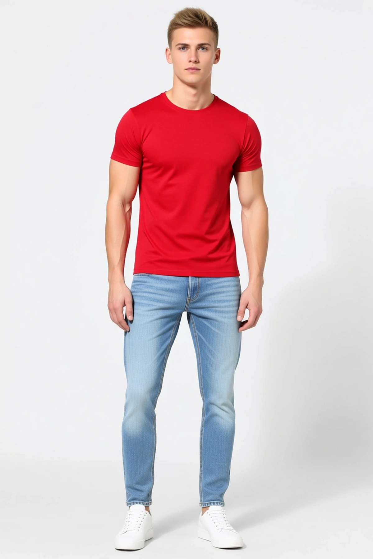 Erkek Bisiklet Yaka Tişört Likralı Slim Fit Dar Kesim Basic Body Günlük Kısa Kollu Rahat Sade Giyim