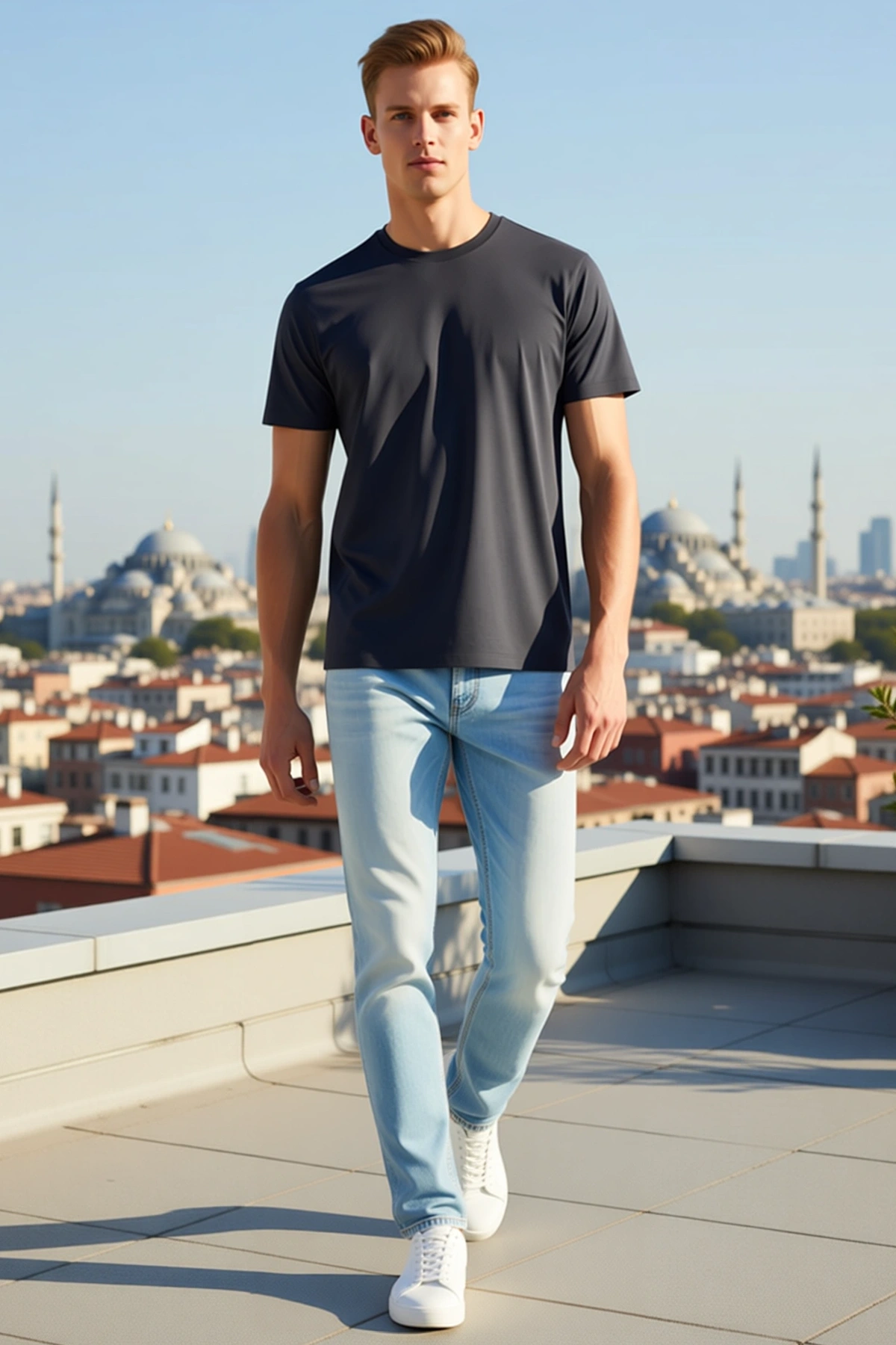 Erkek Bisiklet Yaka Regular Kalıp Pamuklu Basic Tişört Kısa Kollu Sade Yapı Günlük Rahat Giyim Düz