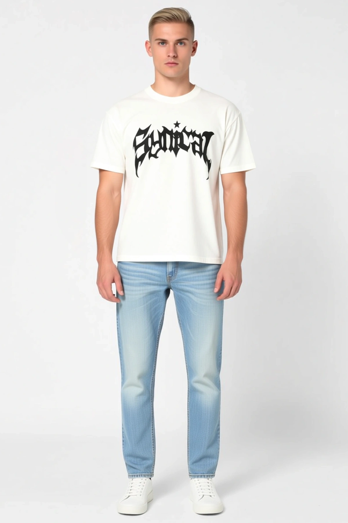 Erkek Ön Baskılı Salaş Kalıp Bisiklet Yaka Kısa Kollu Streetwear Tişört Basic Pamuklu Günlük Giyim