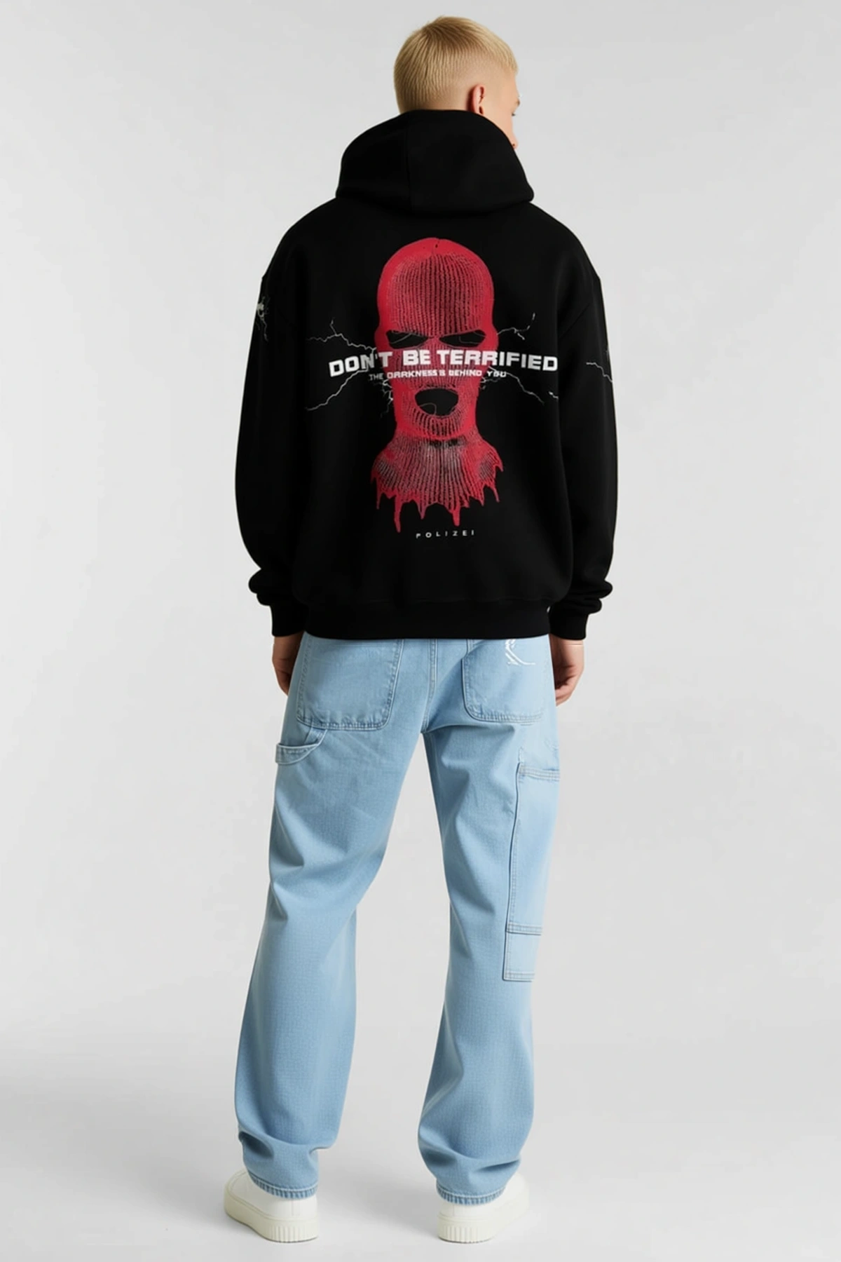 Erkek Oversize Üç İplik Kapüşonlu Sweatshirt Ön Sırt Kol Baskılı Kanguru Cepli Ribanalı Rahat Model