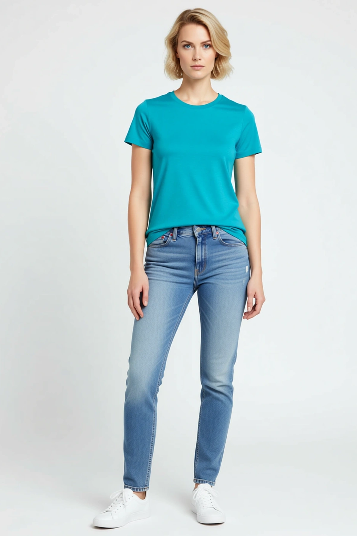 Slim Fit Likralı Kadın Tişört Bisiklet Yaka Kısa Kollu Günlük Basic Body Esnek Yapı Rahat Pratik