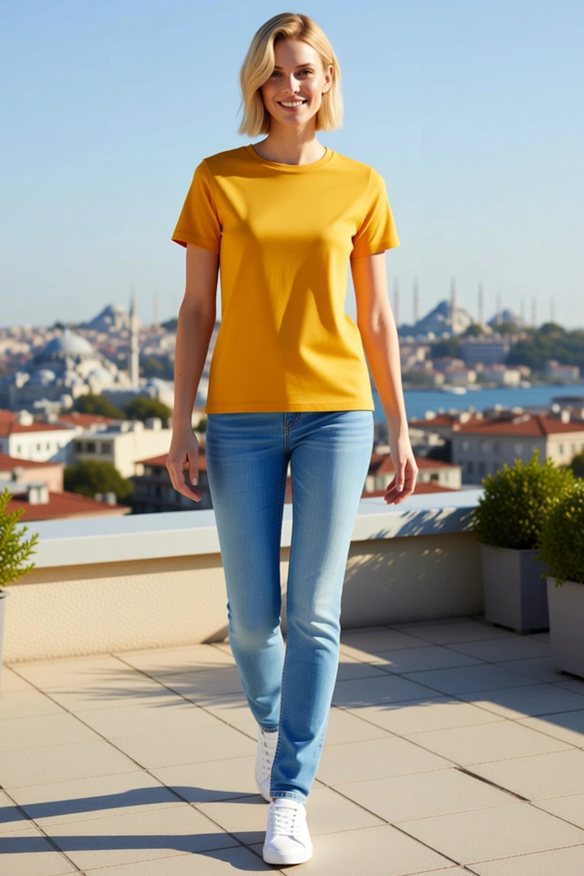 Kadın Tişört Bisiklet Yaka Kısa Kollu Likralı Slim Fit Günlük Body Kesim Düz Tasarım Basic