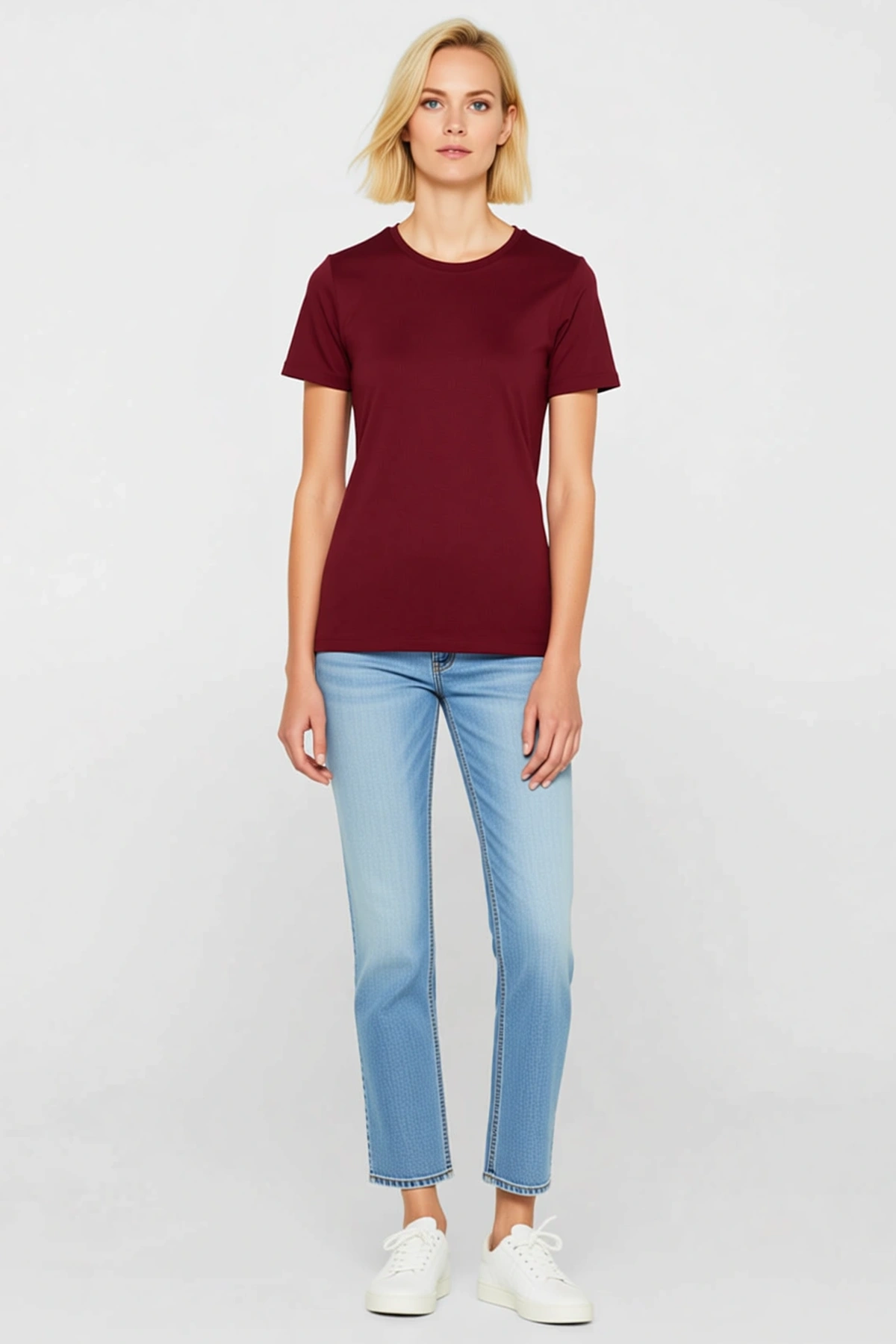 Bisiklet Yaka Slim Fit Likralı Kadın Tişört Kısa Kollu Günlük Rahat Body Kesim Düz Giyim