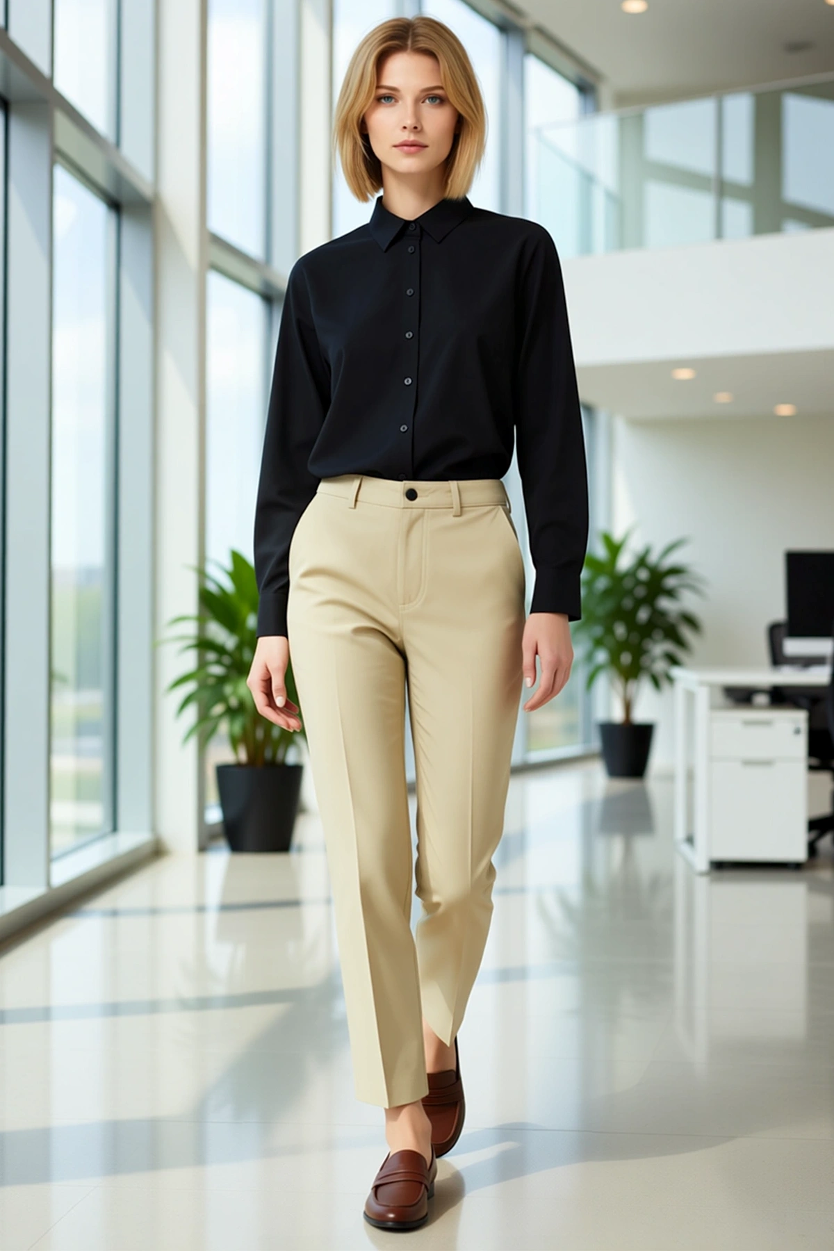 Kadın Uzun Kollu Klasik Yaka Düğmeli Rahat Kalıp Basic Gömlek Günlük Ofis Stiline Uygun Sade Model