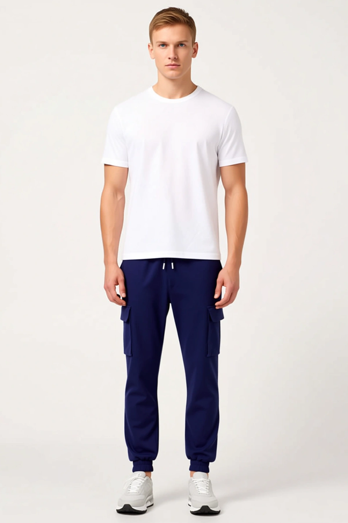 Erkek Regular Fit Kargo Cepli Jogger Eşofman Altı Bel Bağcıklı Lastikli Paça Spor Pantolon Rahat