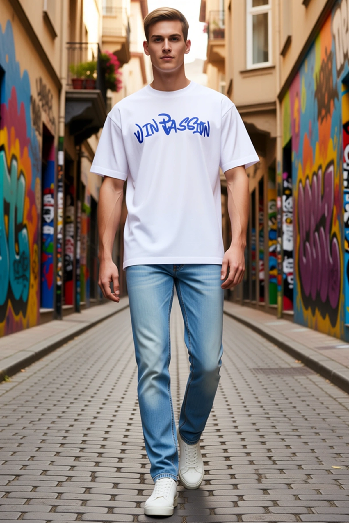 Erkek Baskılı Tişört Kısa Kollu Bisiklet Yaka Regular Fit Rahat Kalıp Graffiti Yazılı Günlük Stil