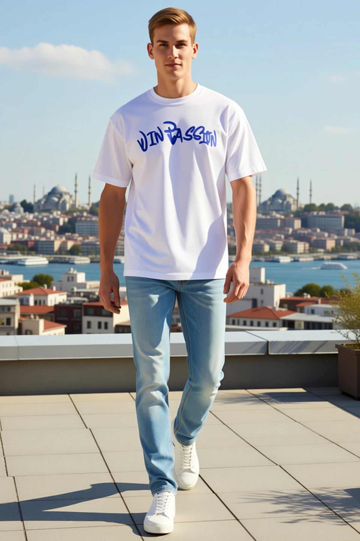 Erkek Baskılı Tişört Kısa Kollu Bisiklet Yaka Regular Fit Rahat Kalıp Graffiti Yazılı Günlük Stil