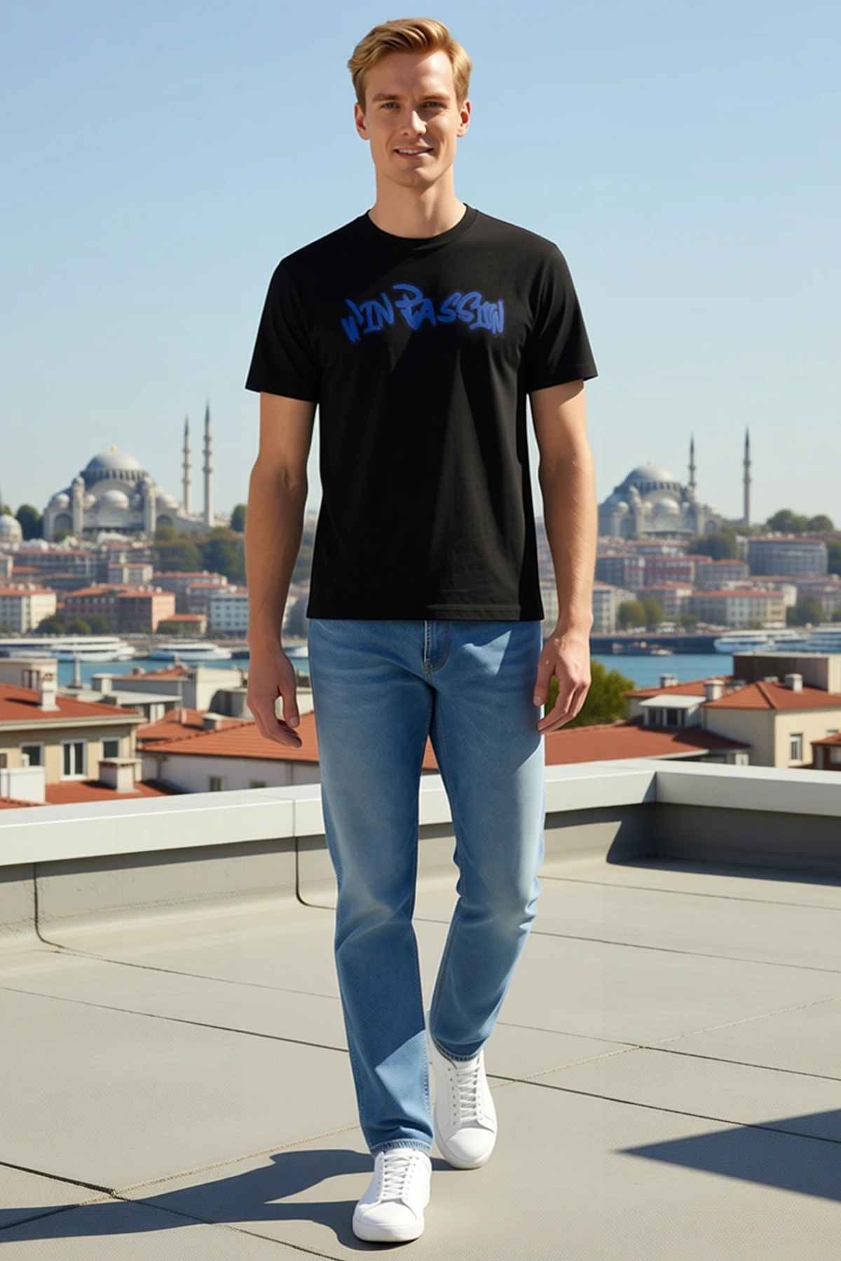 Erkek Baskılı Oversize Görünümlü Tişört Kısa Kollu Bisiklet Yaka Regular Fit Rahat Kalıp Sokak Stili