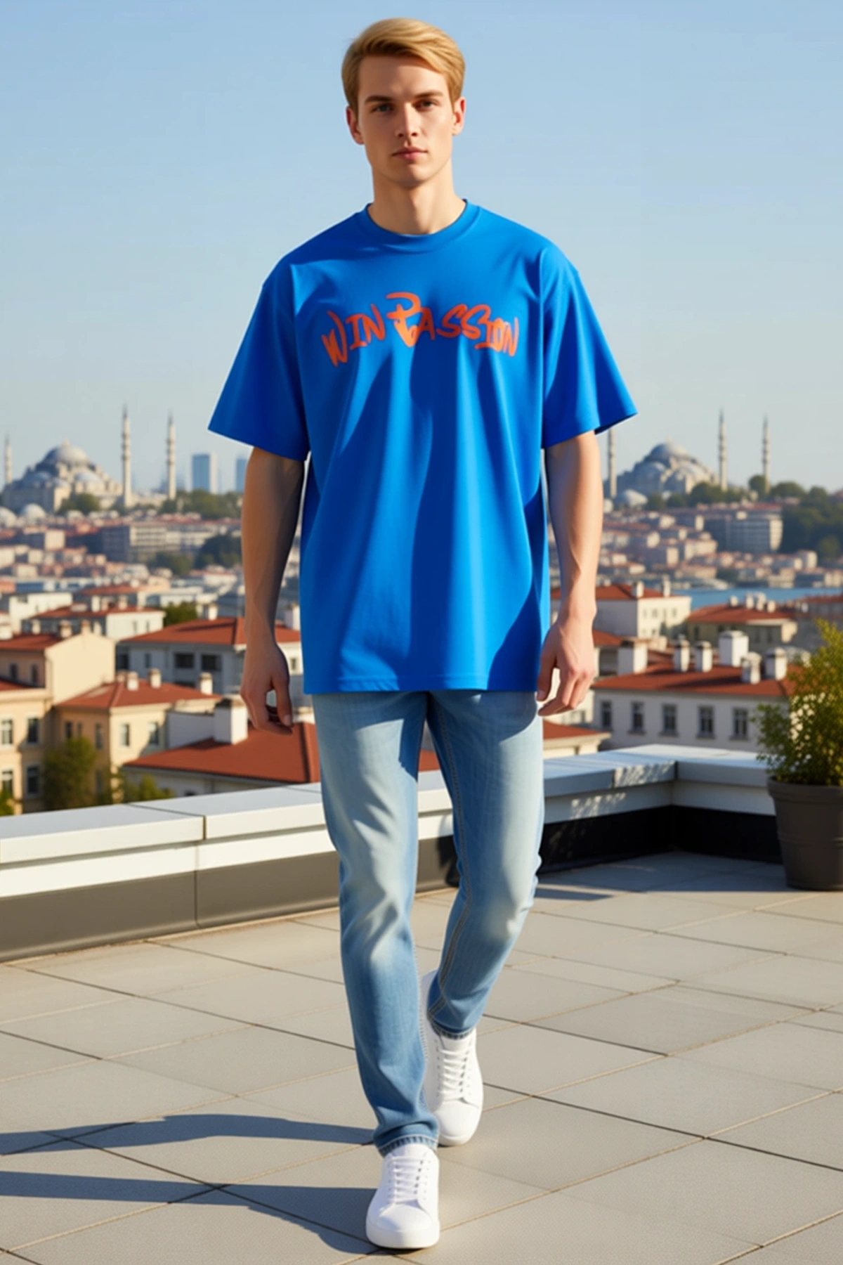 Erkek Baskılı Tişört Kısa Kollu Bisiklet Yaka Regular Fit Rahat Kalıp Zıt Renk Yazılı Canlı Görünüm