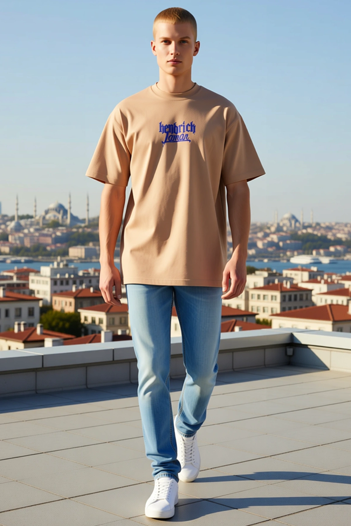 Erkek Düşük Omuzlu Bisiklet Yaka Kısa Kollu Göğüs Yazı Baskılı Bol Kesim Günlük Rahat Tişört Modeli