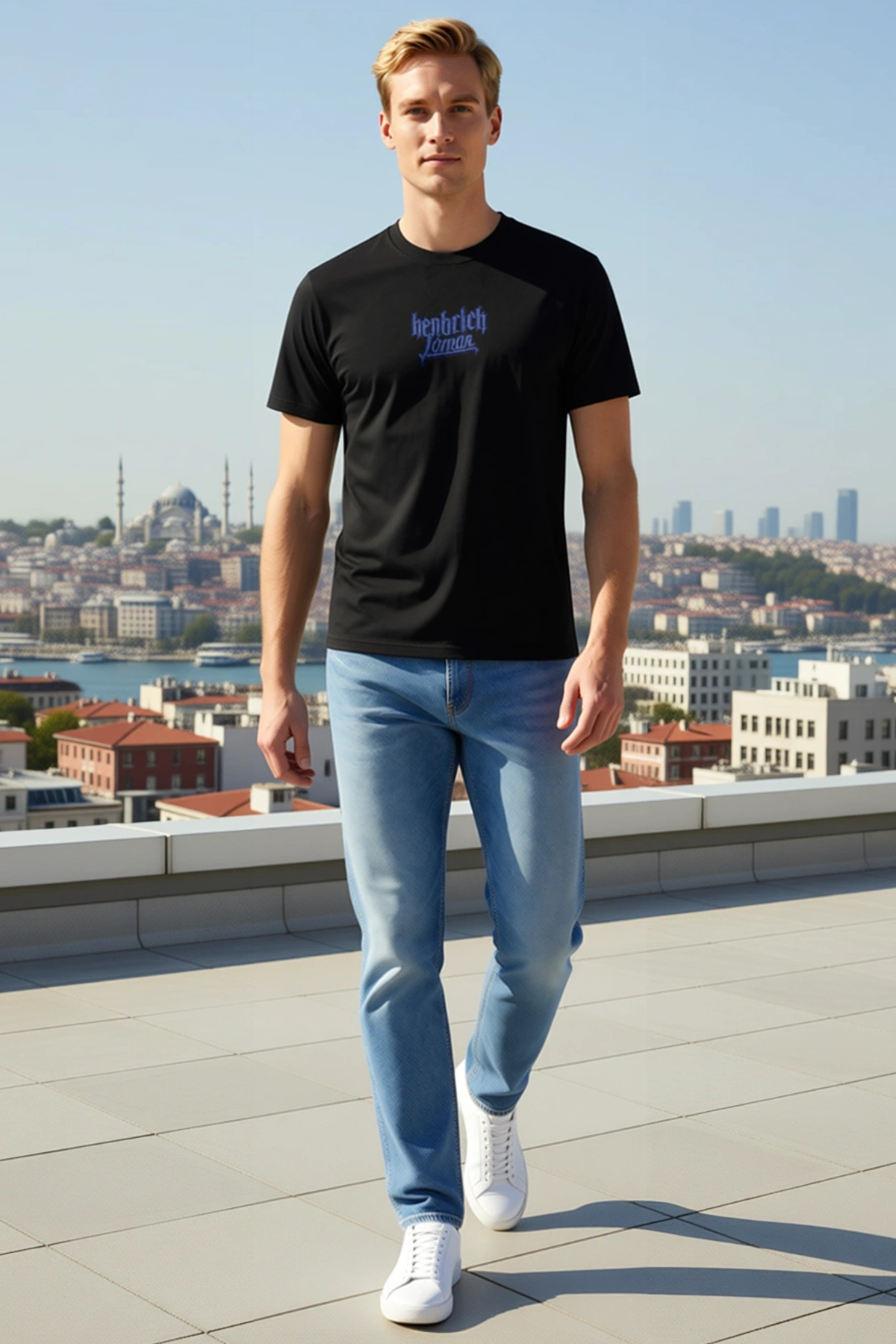 Erkek Bisiklet Yaka Kısa Kollu Sade Zeminli Göğüs Yazı Baskılı Rahat Kesim Günlük Tişört Modeli