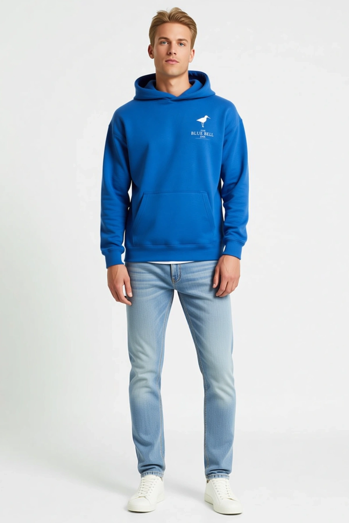 Erkek Kapüşonlu Double Oversize Üç İplik Pamuklu Yelkenli Gemi Baskılı Kanguru Cepli Sweatshirt