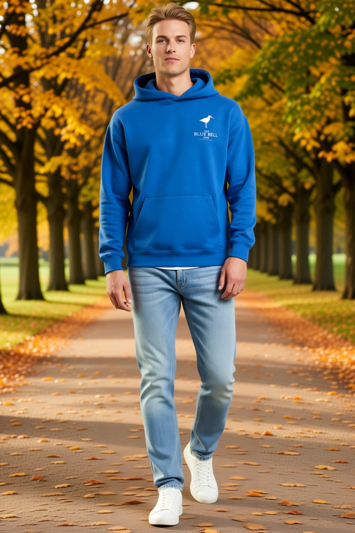 Erkek Kapüşonlu Double Oversize Üç İplik Pamuklu Yelkenli Gemi Baskılı Kanguru Cepli Sweatshirt