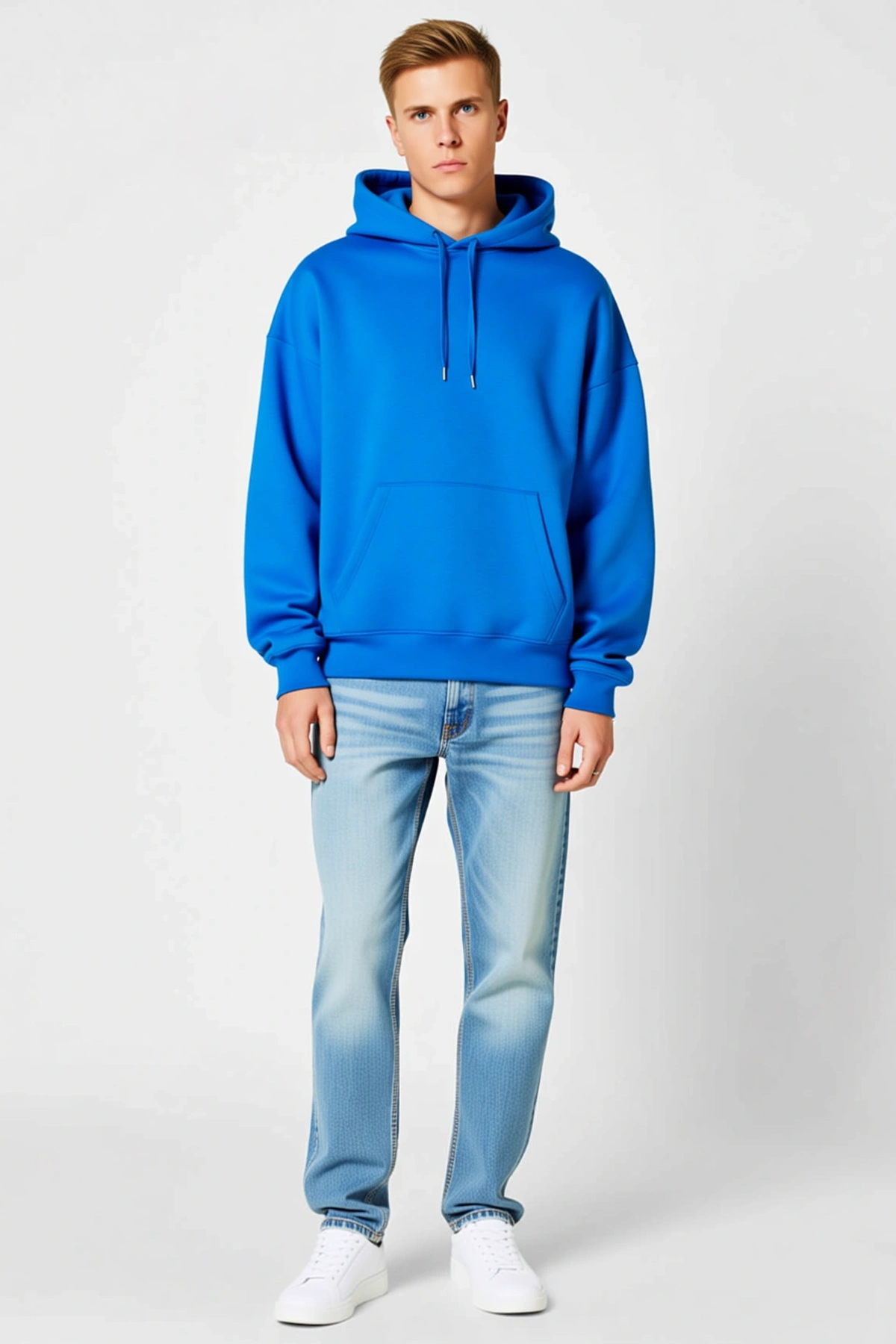 Erkek Kapşonlu Sweatshirt Sırt Baskılı Üç İplik İçi Pamuklu Kanguru Cepli Rahat Kalıp Günlük Giyim