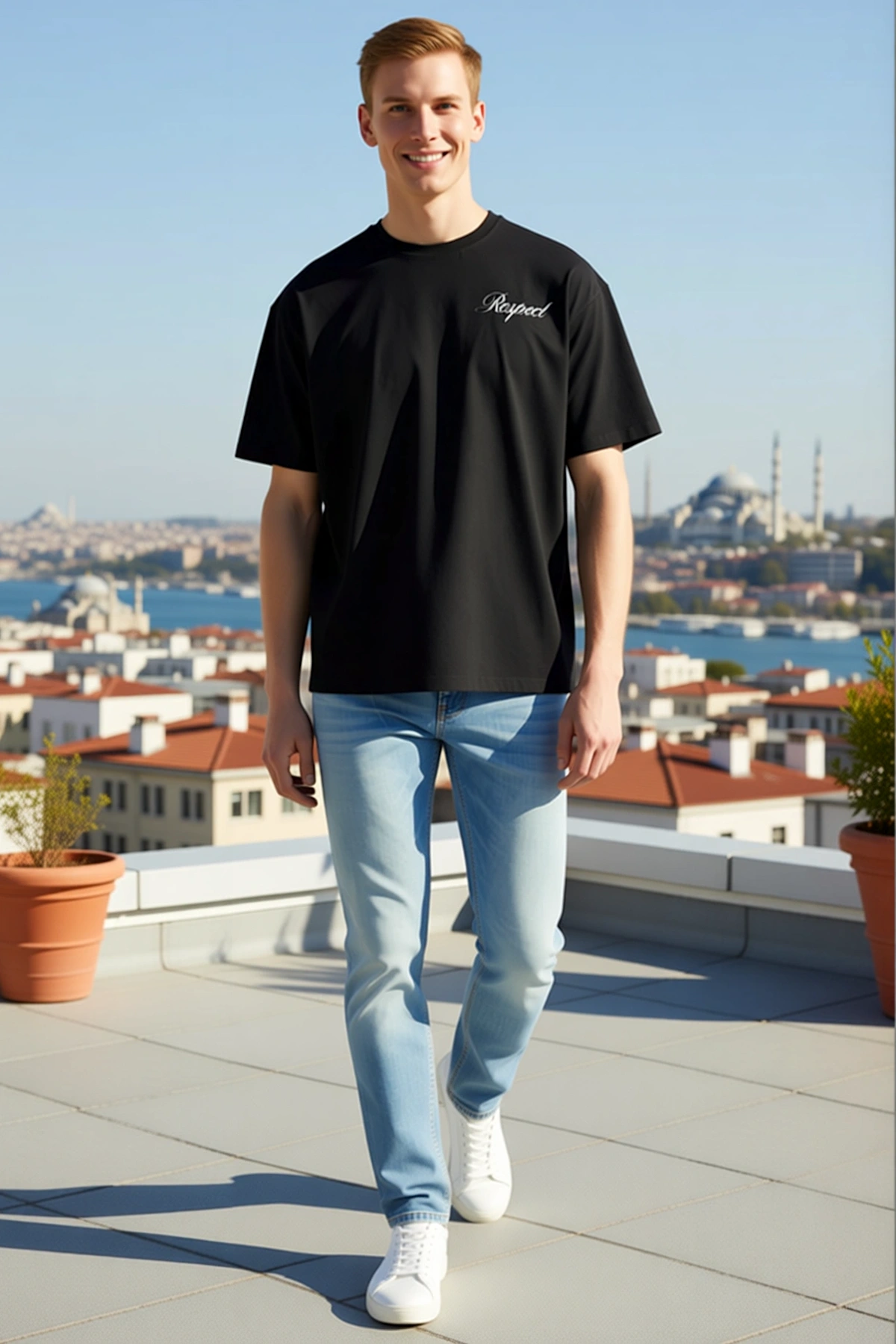 Erkek Baskılı Bisiklet Yaka Kısa Kollu Tişört Regular Fit Yazlık Günlük Rahat Modern Konforlu Kesim