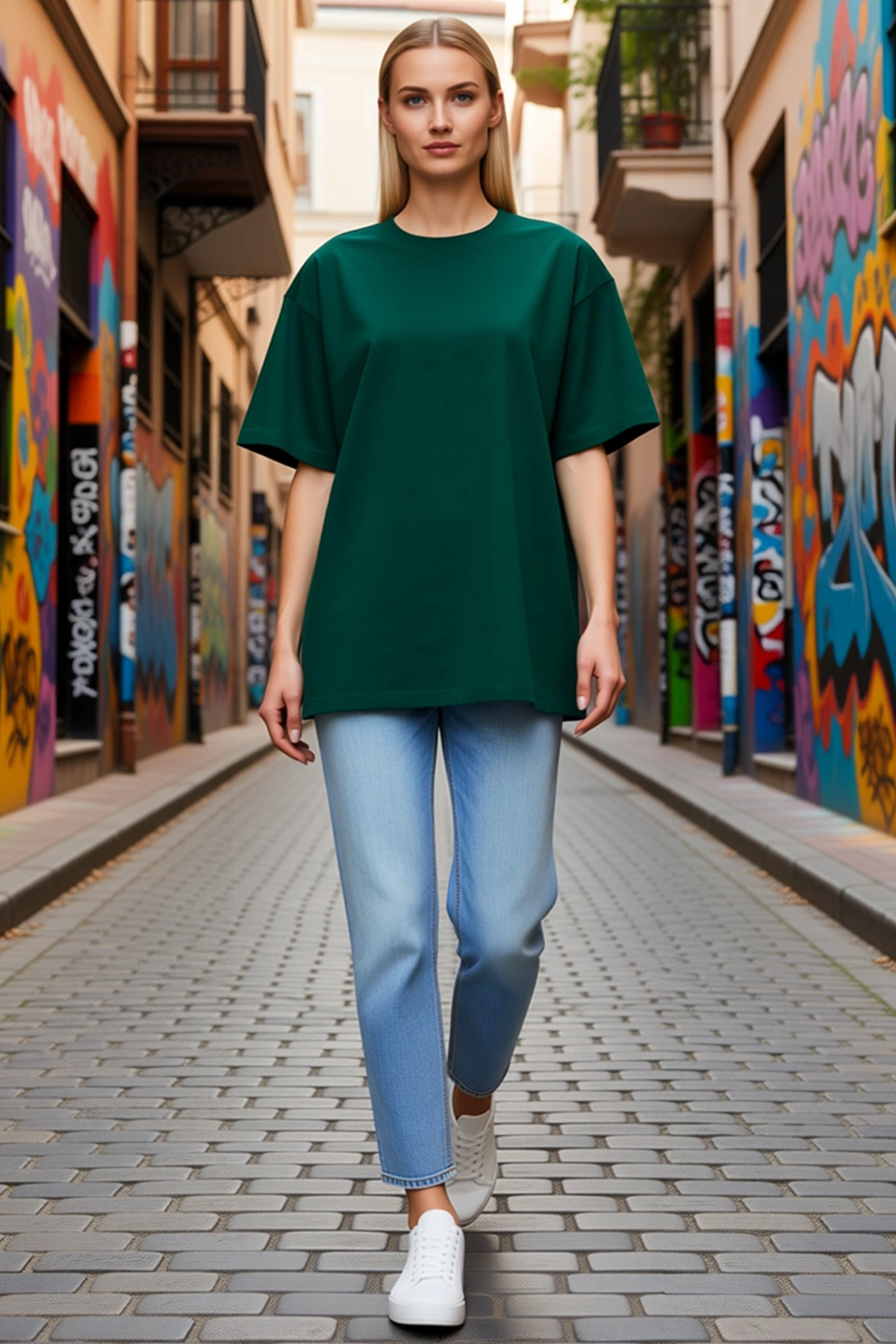 Kadın Oversize Bisiklet Yaka Düşük Omuzlu Kısa Kollu Basic Tişört Salaş Kesim Yazlık Günlük Giyim