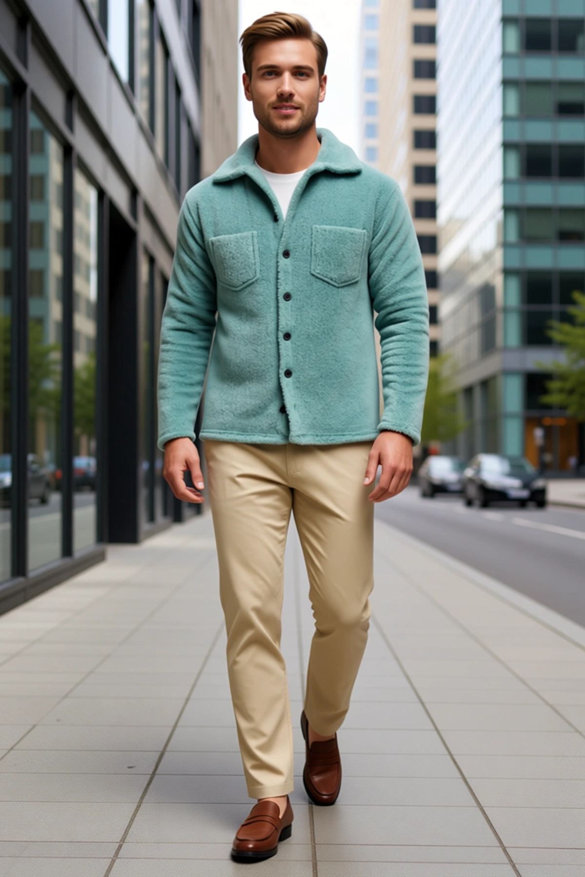 Erkek Pelüş Polar Gömlek Yakalı Hırka İlik Düğmeli Göğüs Cepli Yumuşak Dokulu Rahat Kalıp Günlük