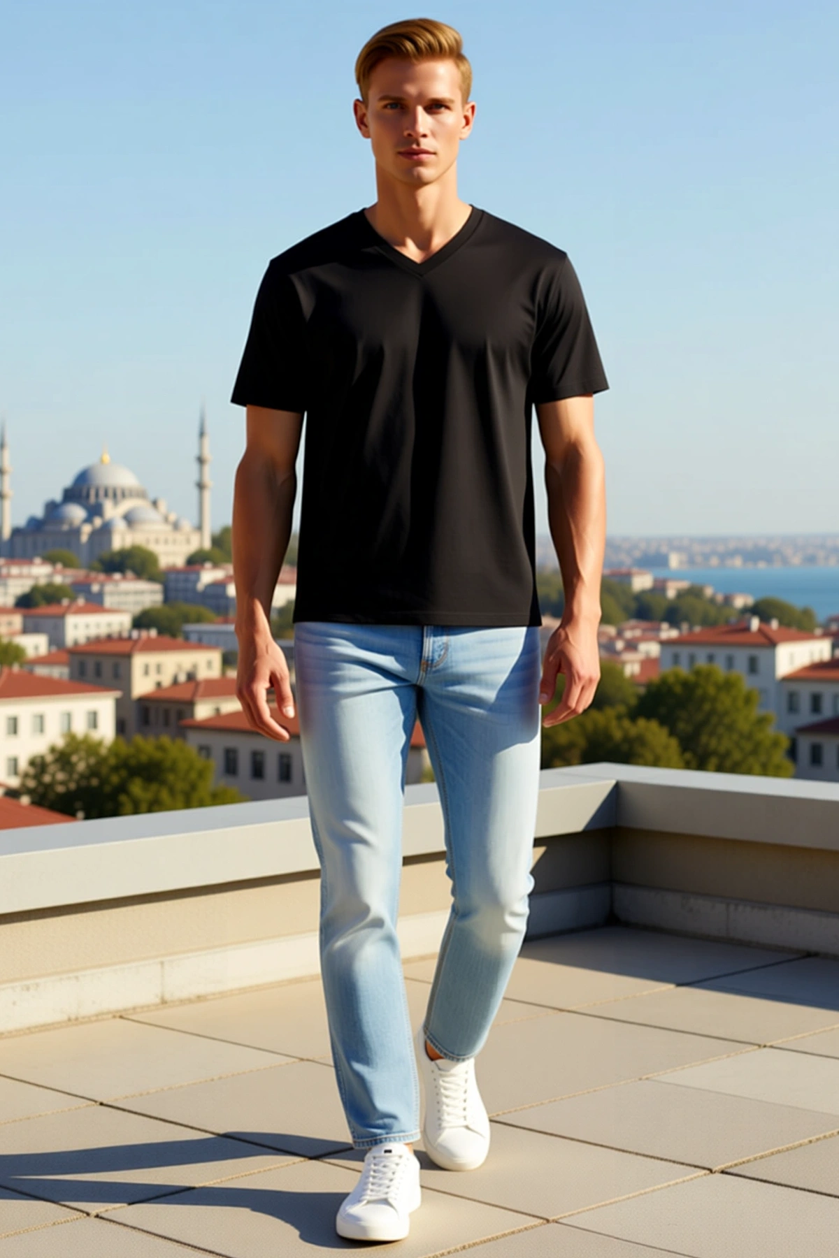 Erkek V Yaka Basic Tişört Kısa Kol Yazlık Regular Fit Düz Kesimli Günlük Kullanım Rahat Konforlu