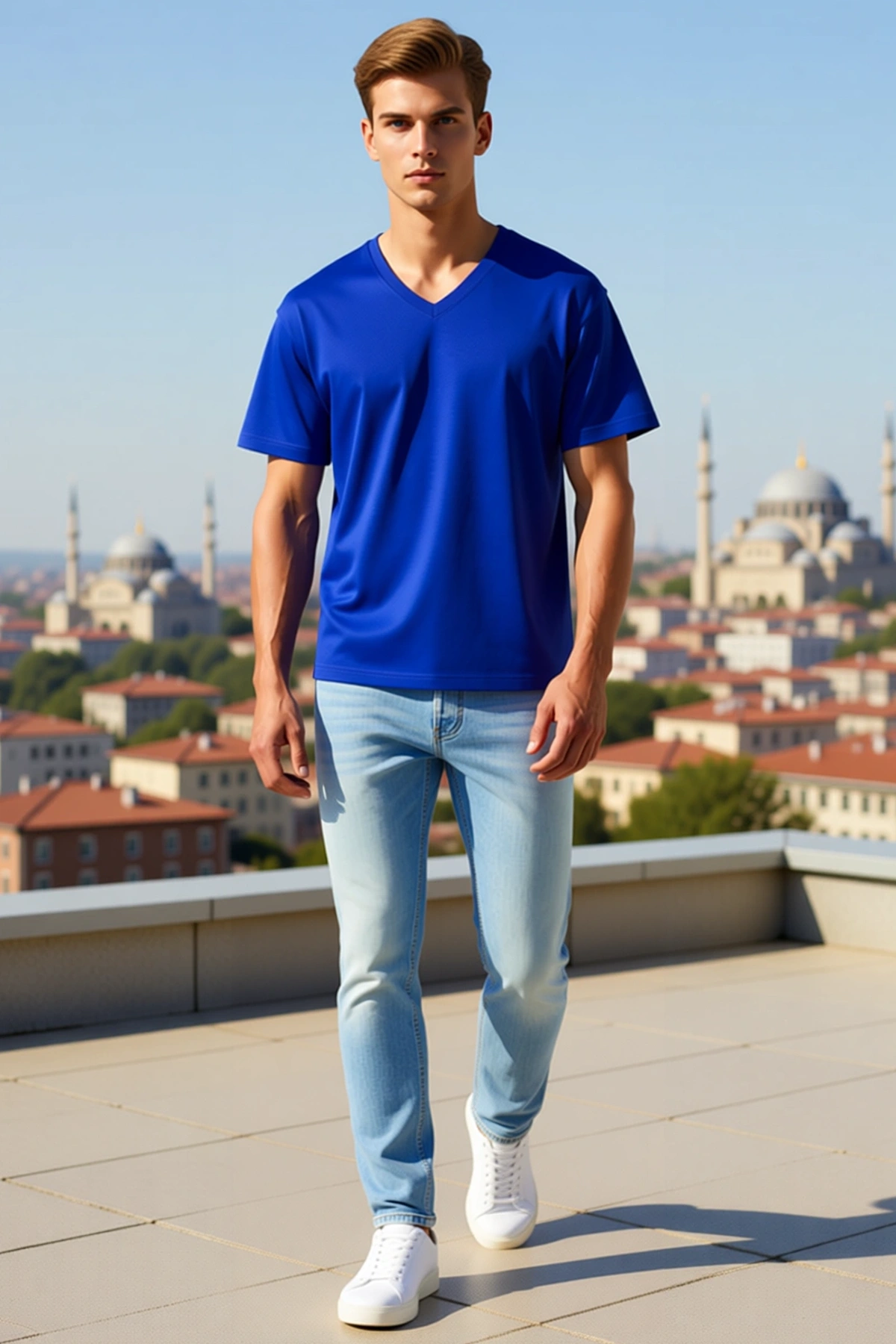 Erkek Regular Fit V Yaka Basic Kısa Kollu Tişört Yazlık Günlük Düz Model Rahat Konforlu Sezonluk
