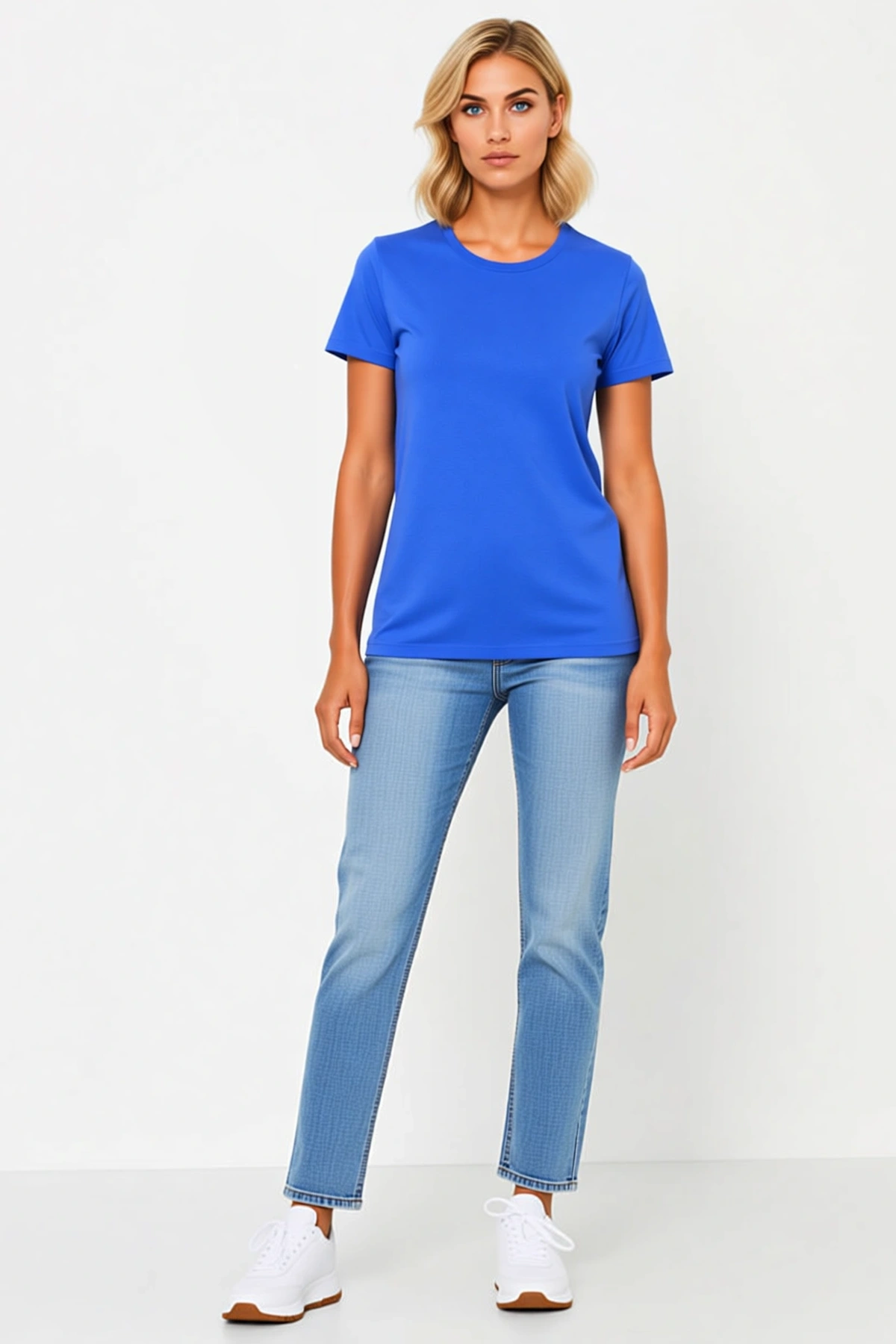 Kadın Basic Bisiklet Yaka Kısa Kollu Slim Fit Tişört Günlük Yazlık Kullanıma Uygun Konforlu Kalıp