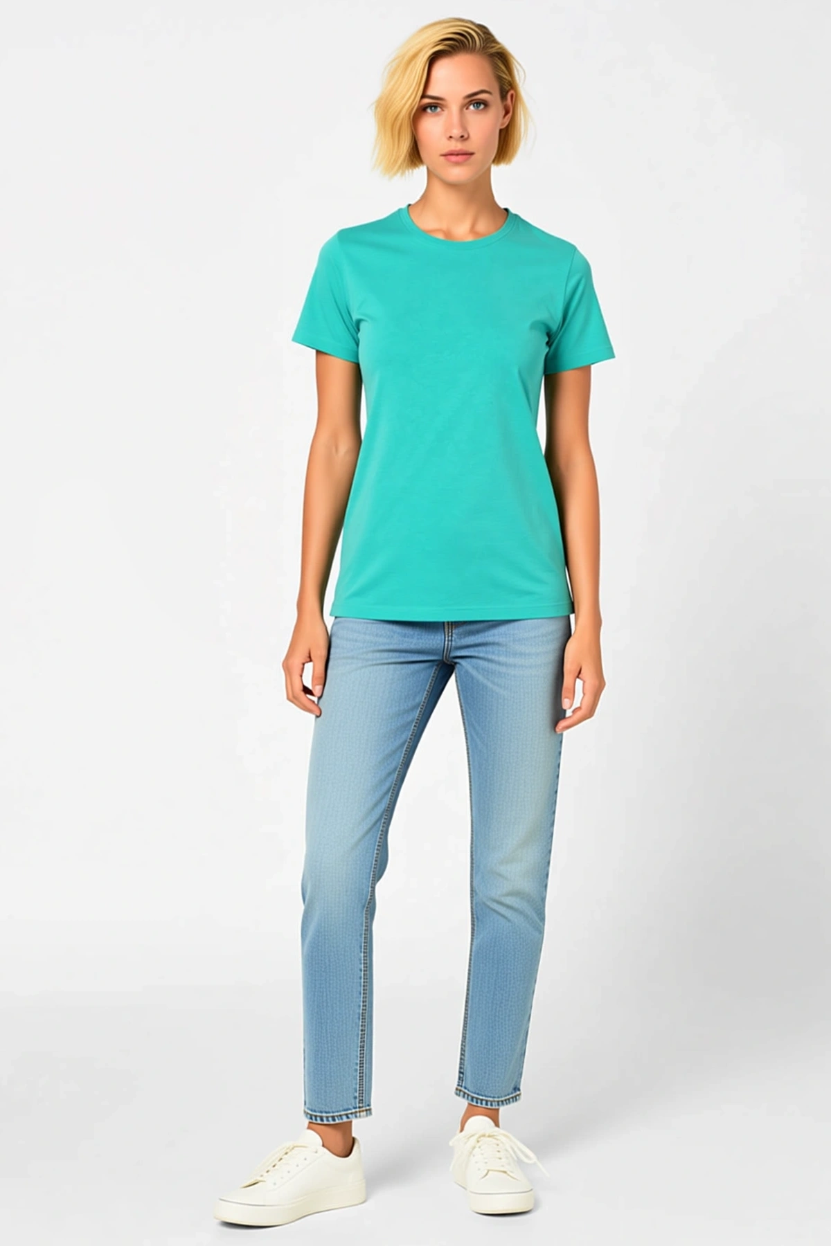 Kadın Bisiklet Yaka Kısa Kollu Basic Slim Fit Tişört Günlük Yazlık Konforlu Kullanım Sade Model