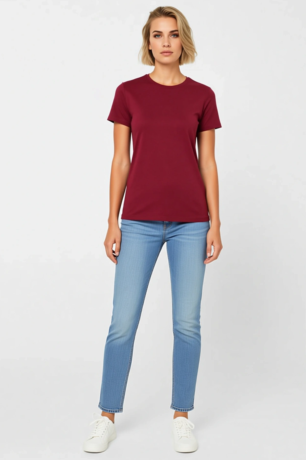 Kadın Slim Fit Bisiklet Yaka Kısa Kollu Basic Tişört Günlük Yazlık Rahat Hareket Alanı Sağlayan