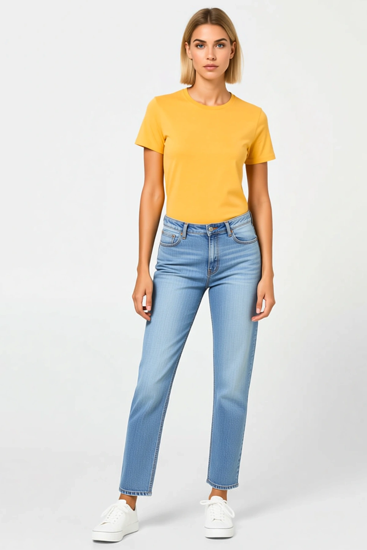 Kadın Bisiklet Yaka Basic Tişört Kısa Kollu Slim Fit Yazlık Günlük Kullanıma Uygun Sade Tasarım