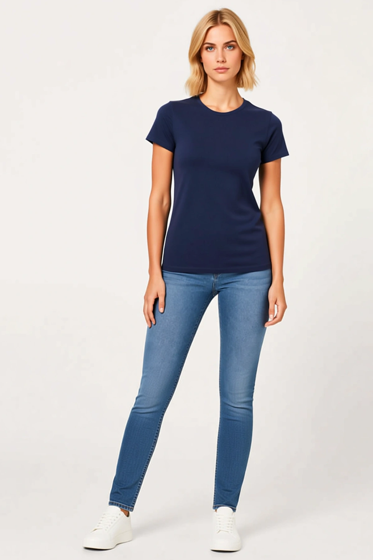 Kadın Slim Fit Basic Tişört Bisiklet Yaka Kısa Kollu Günlük Yazlık Modern Görünümlü Rahat Kesim