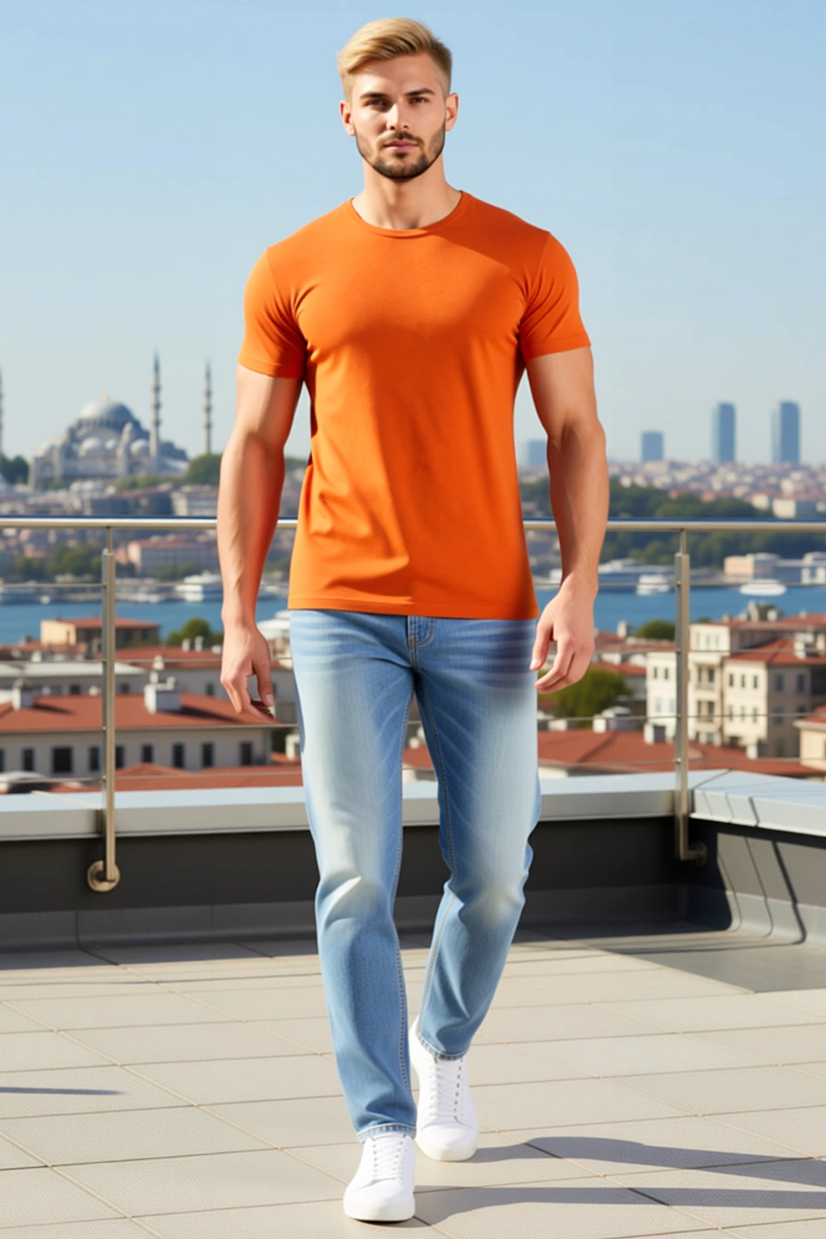 Erkek Basic Tişört Bisiklet Yaka Kısa Kollu Slim Fit Günlük Yazlık Kullanıma Uygun Rahat Kesimli