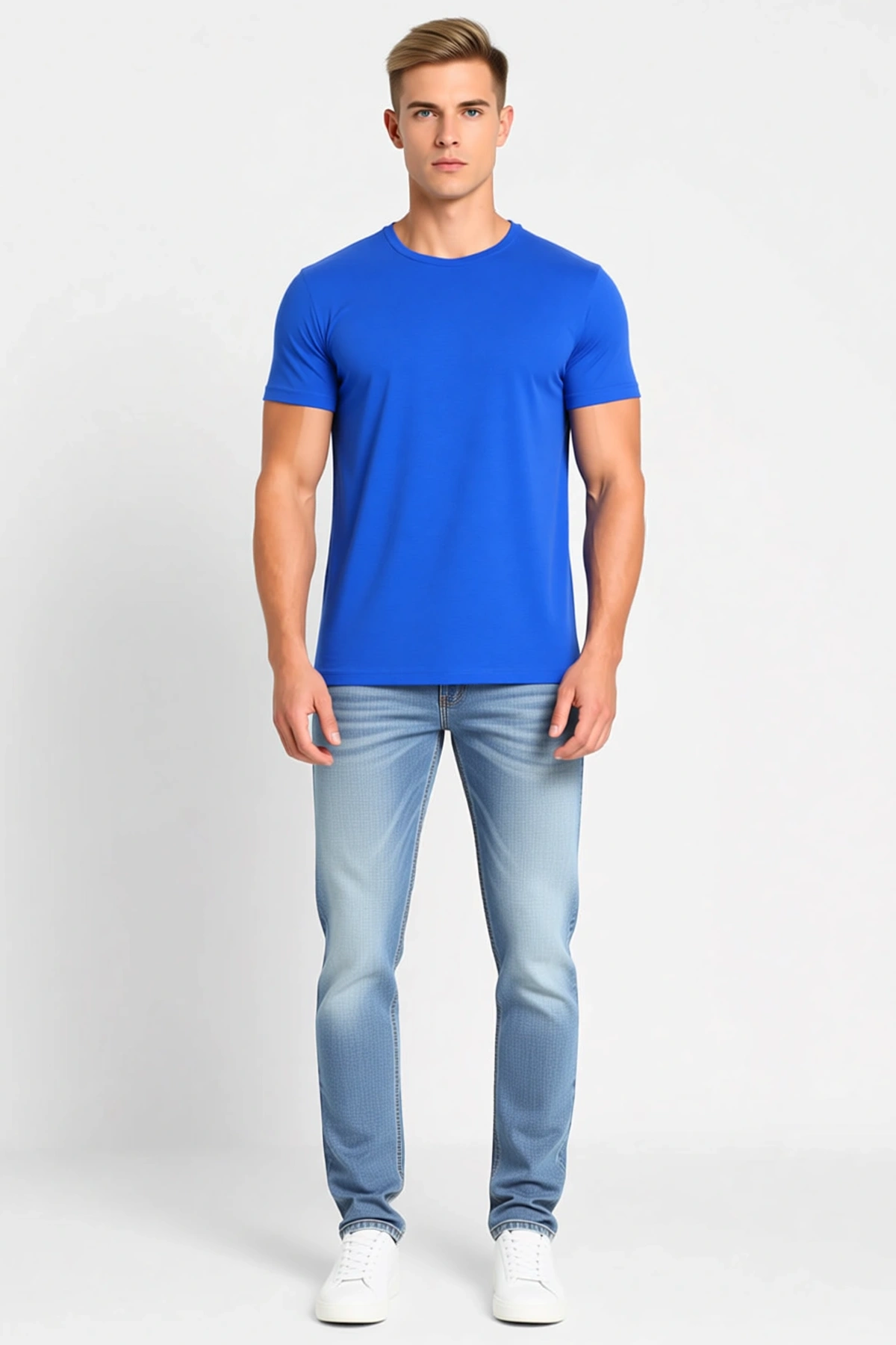 Erkek Slim Fit Basic Tişört Bisiklet Yaka Kısa Kollu Günlük Yazlık Kullanıma Uygun Sade Duruşlu