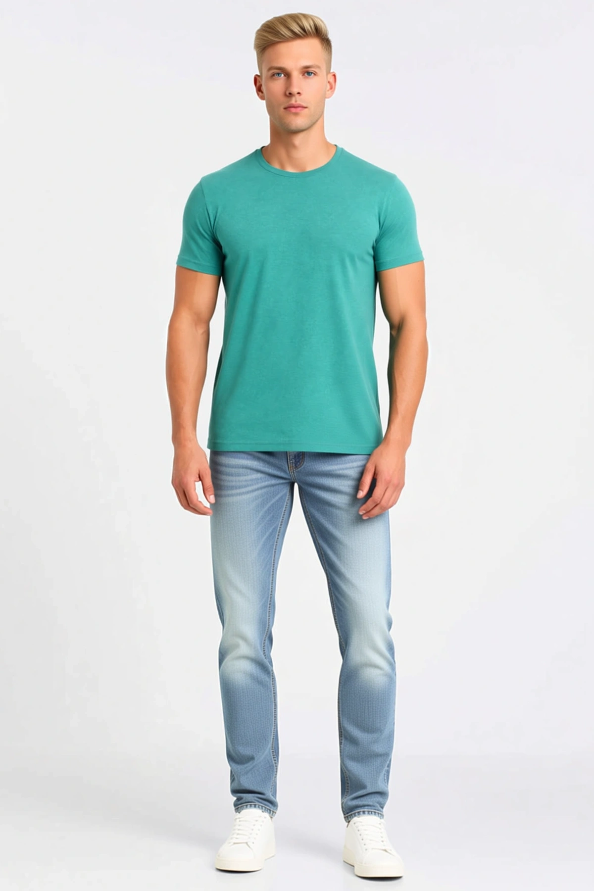 Erkek Bisiklet Yaka Kısa Kollu Basic Tişört Slim Fit Günlük Yazlık Konforlu Kullanım Düz Kesim Model