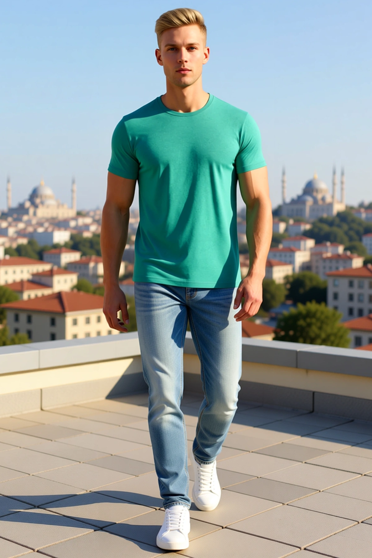 Erkek Bisiklet Yaka Kısa Kollu Basic Tişört Slim Fit Günlük Yazlık Konforlu Kullanım Düz Kesim Model