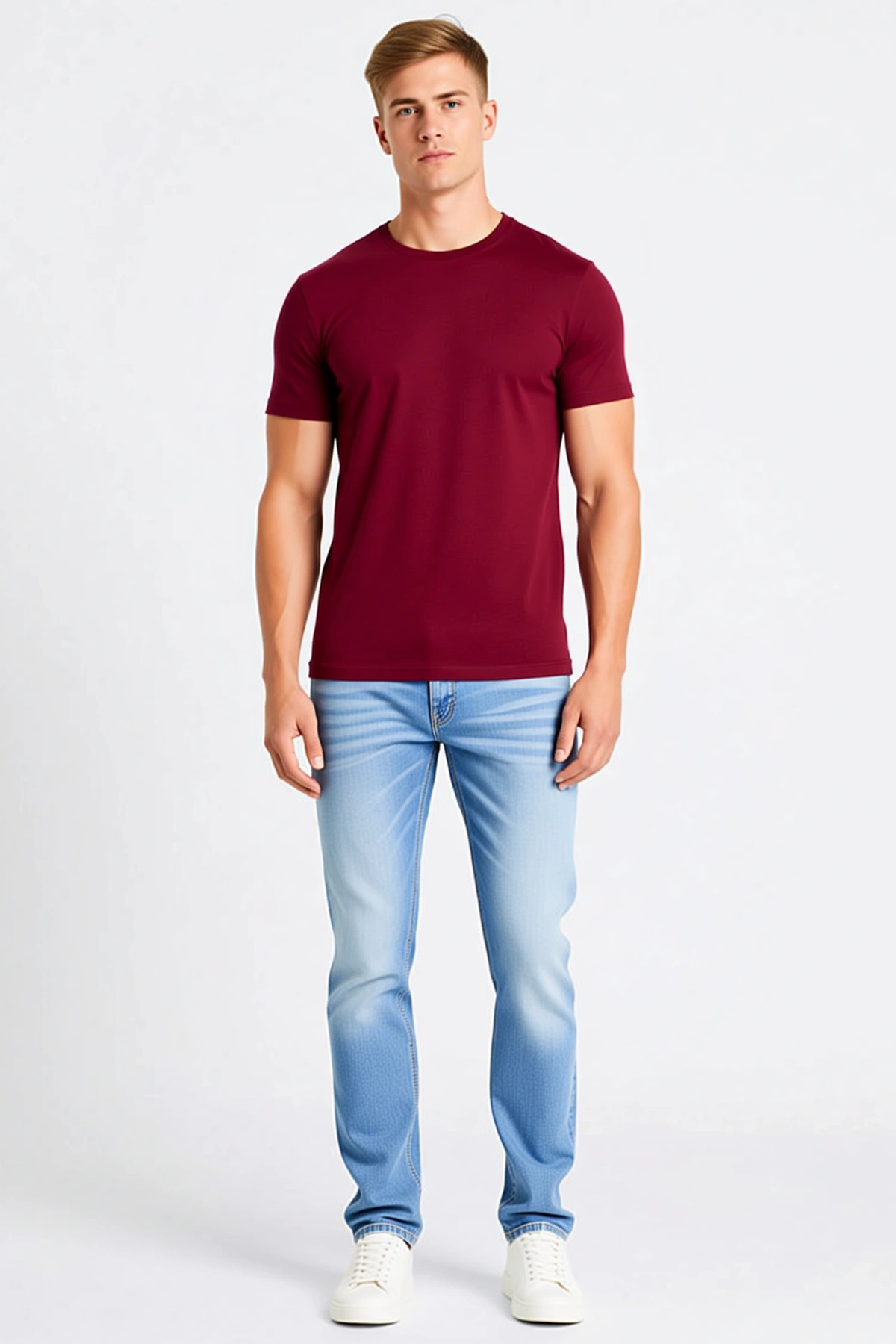 Erkek Basic Tişört Kısa Kollu Bisiklet Yaka Slim Fit Günlük Yazlık Rahat Hareket Sağlayan Düz Kesim