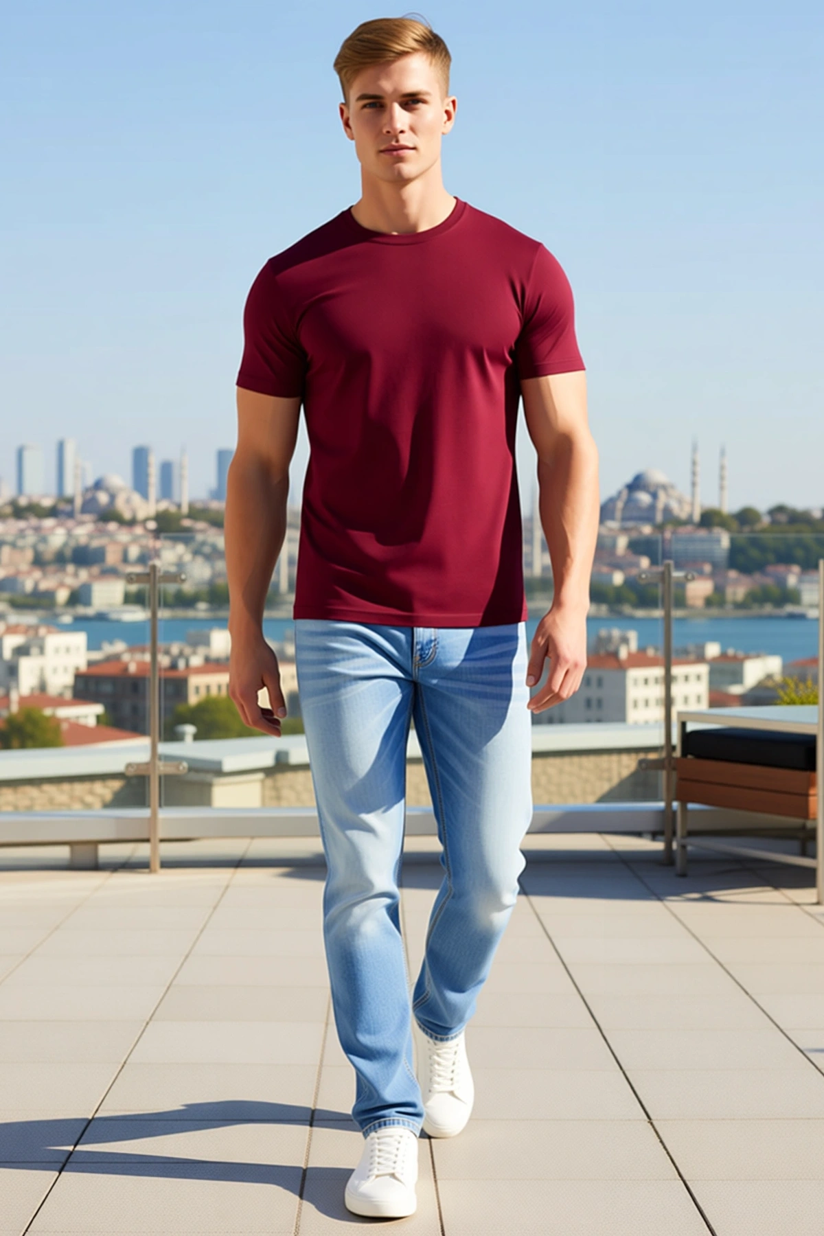 Erkek Basic Tişört Kısa Kollu Bisiklet Yaka Slim Fit Günlük Yazlık Rahat Hareket Sağlayan Düz Kesim