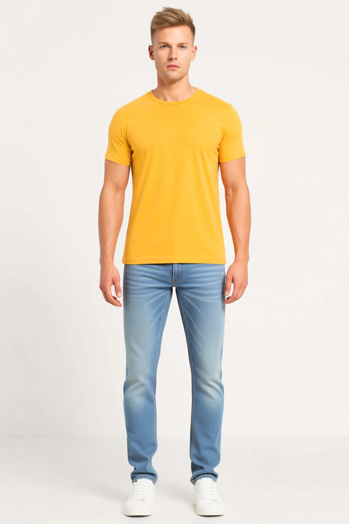 Erkek Kısa Kollu Bisiklet Yaka Slim Fit Basic Tişört Yazlık Günlük Kullanım İçin Modern Sade Çizgi