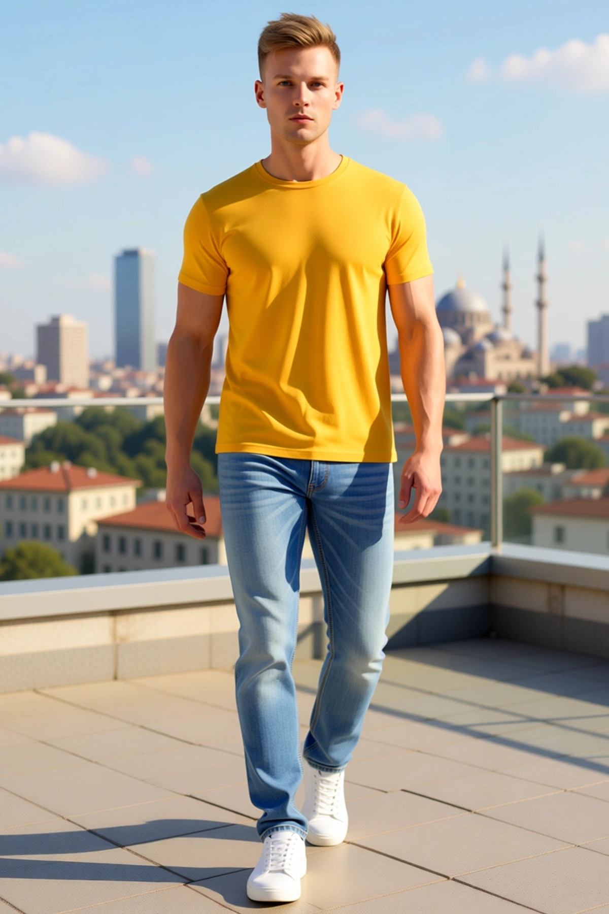 Erkek Kısa Kollu Bisiklet Yaka Slim Fit Basic Tişört Yazlık Günlük Kullanım İçin Modern Sade Çizgi