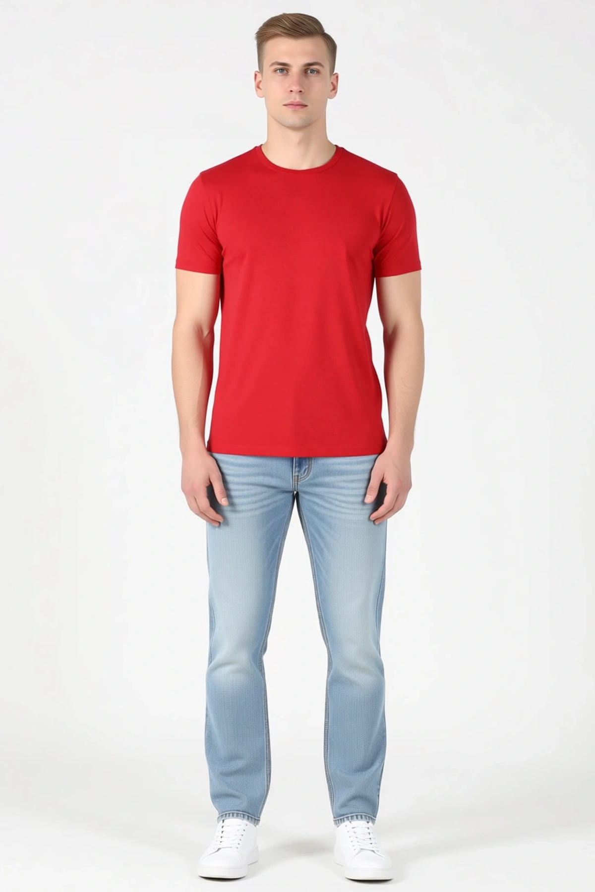 Erkek Basic Tişört Bisiklet Yaka Kısa Kollu Slim Fit Günlük Yazlık Rahat Kesim Modern Düz Görünüm