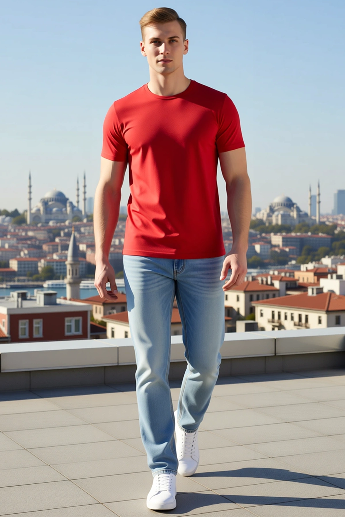 Erkek Basic Tişört Bisiklet Yaka Kısa Kollu Slim Fit Günlük Yazlık Rahat Kesim Modern Düz Görünüm