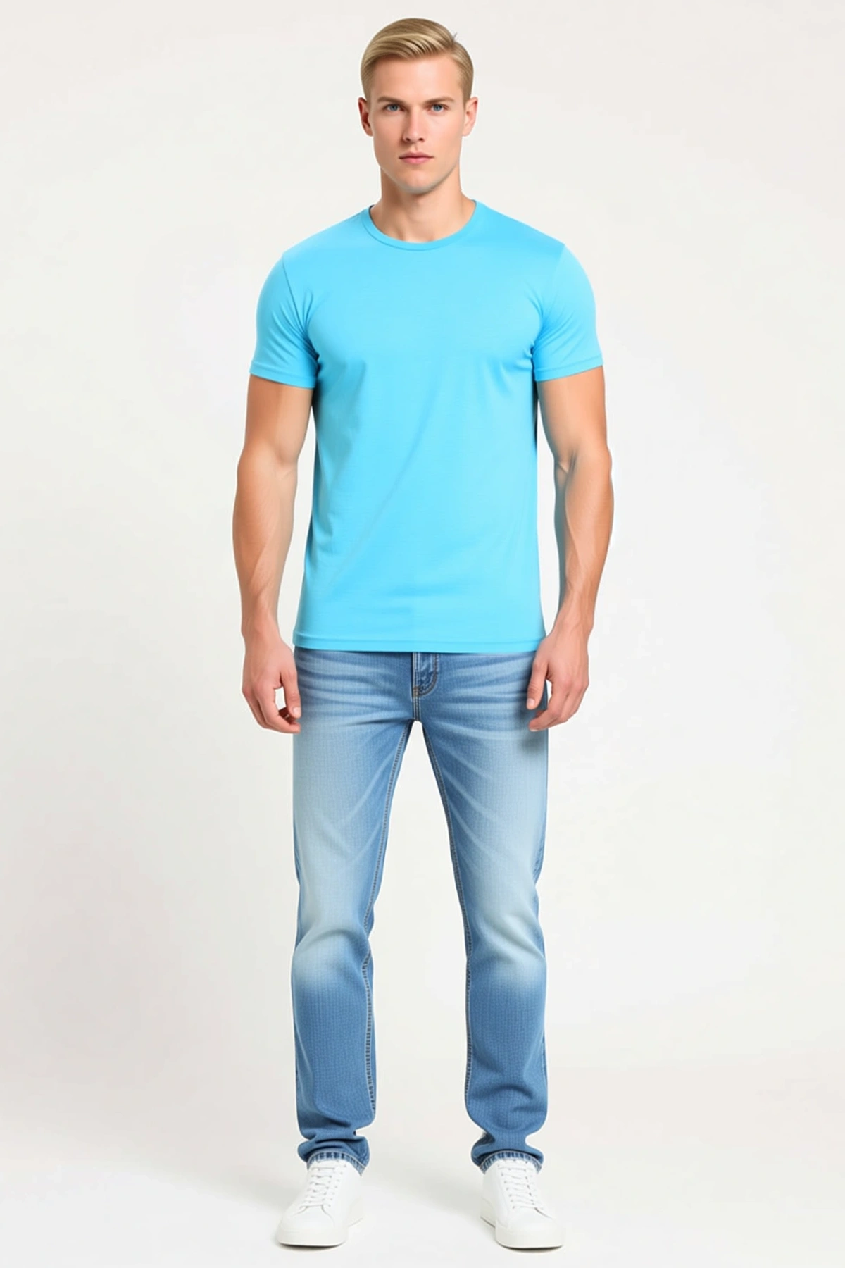 Erkek Basic Tişört Bisiklet Yaka Kısa Kollu Yazlık Slim Fit Konforlu Günlük Düz Kesim Sezonluk Sade