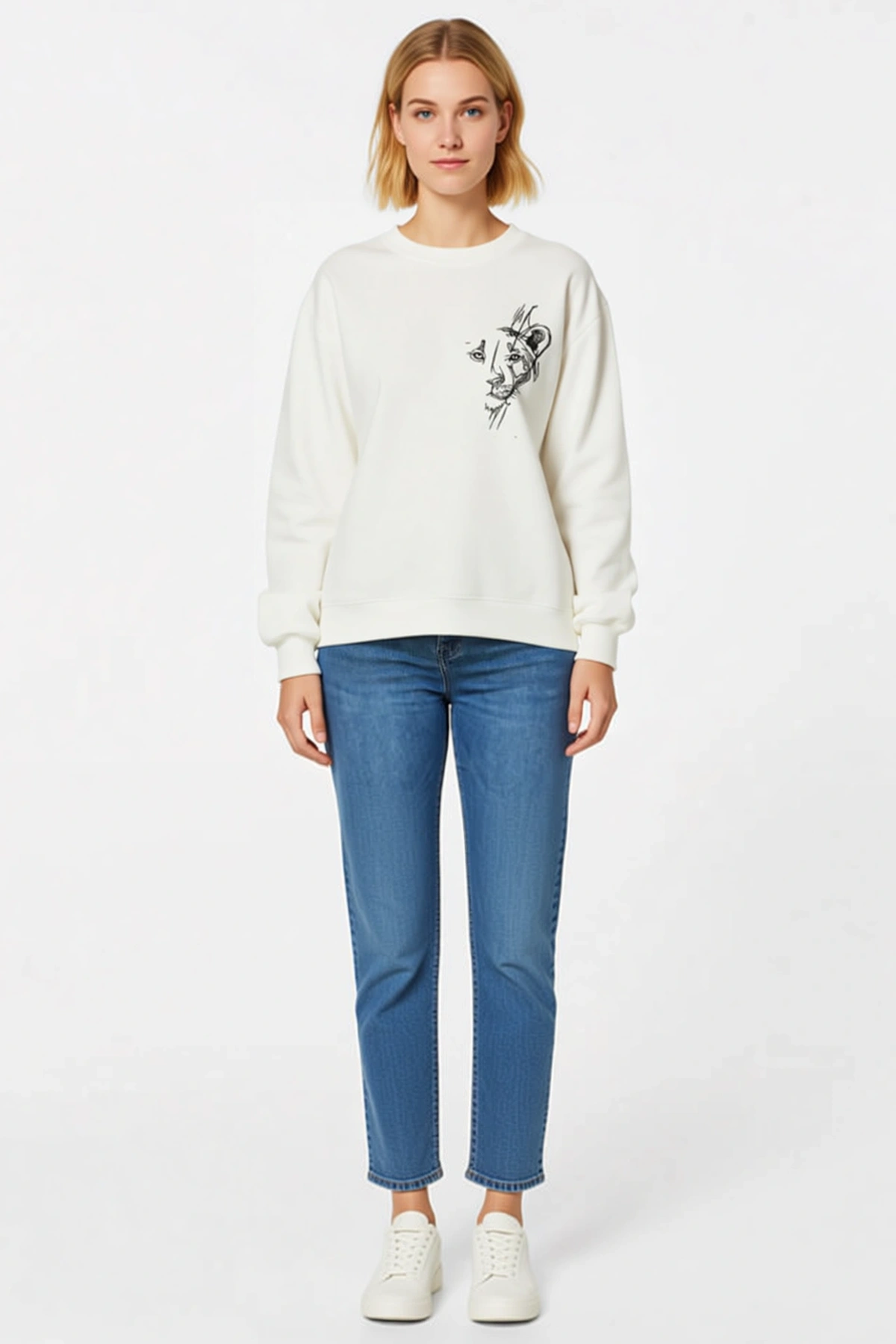 Kadın Bisiklet Yaka Oversize Sweatshirt Sevgililer Günü Özel Baskılı Uzun Kollu Günlük Rahat Kalıp