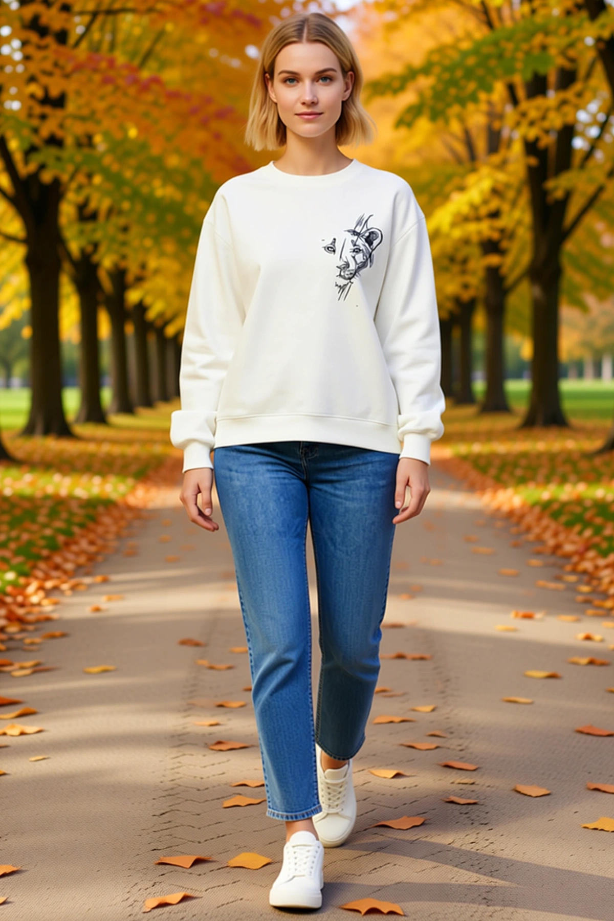 Kadın Bisiklet Yaka Oversize Sweatshirt Sevgililer Günü Özel Baskılı Uzun Kollu Günlük Rahat Kalıp