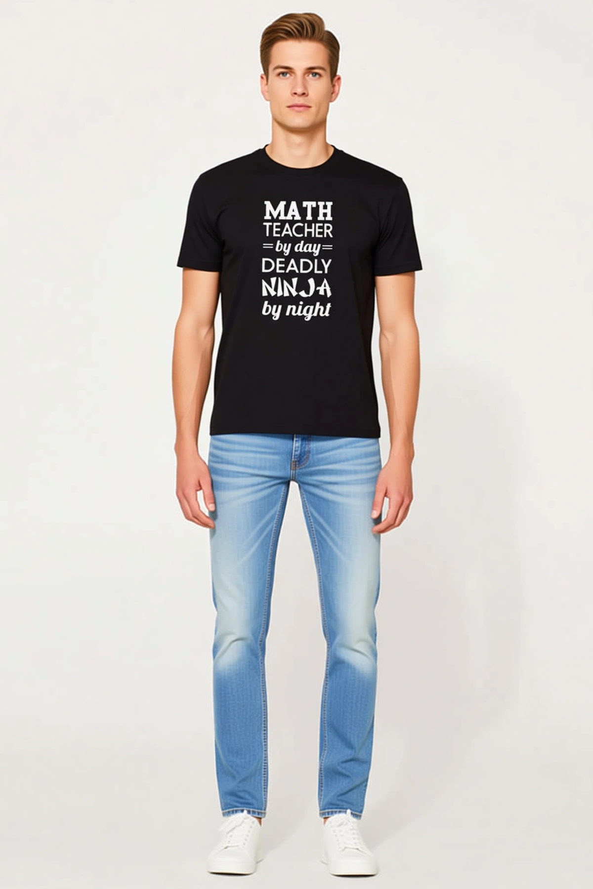 Erkek Oversize Bisiklet Yaka Matematik Öğretmeni Ninja Baskılı Öğretmenler Günü Hediyesi Tişört
