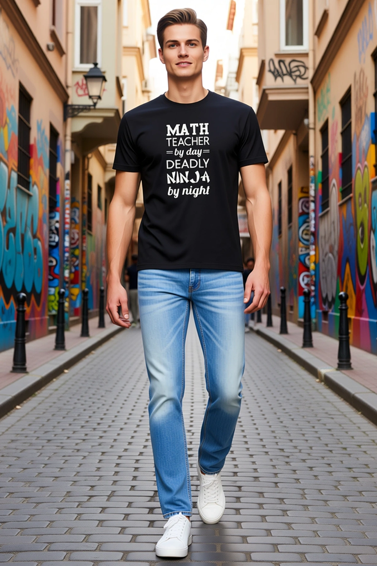 Erkek Oversize Bisiklet Yaka Matematik Öğretmeni Ninja Baskılı Öğretmenler Günü Hediyesi Tişört