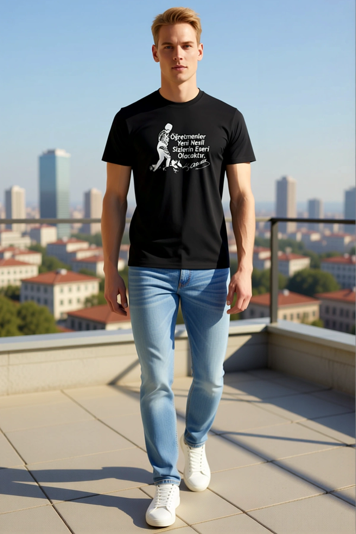Erkek Oversize Bisiklet Yaka Atatürk Öğretmen Sözü Baskılı Öğretmenler Günü Hediyelik Rahat Tişört